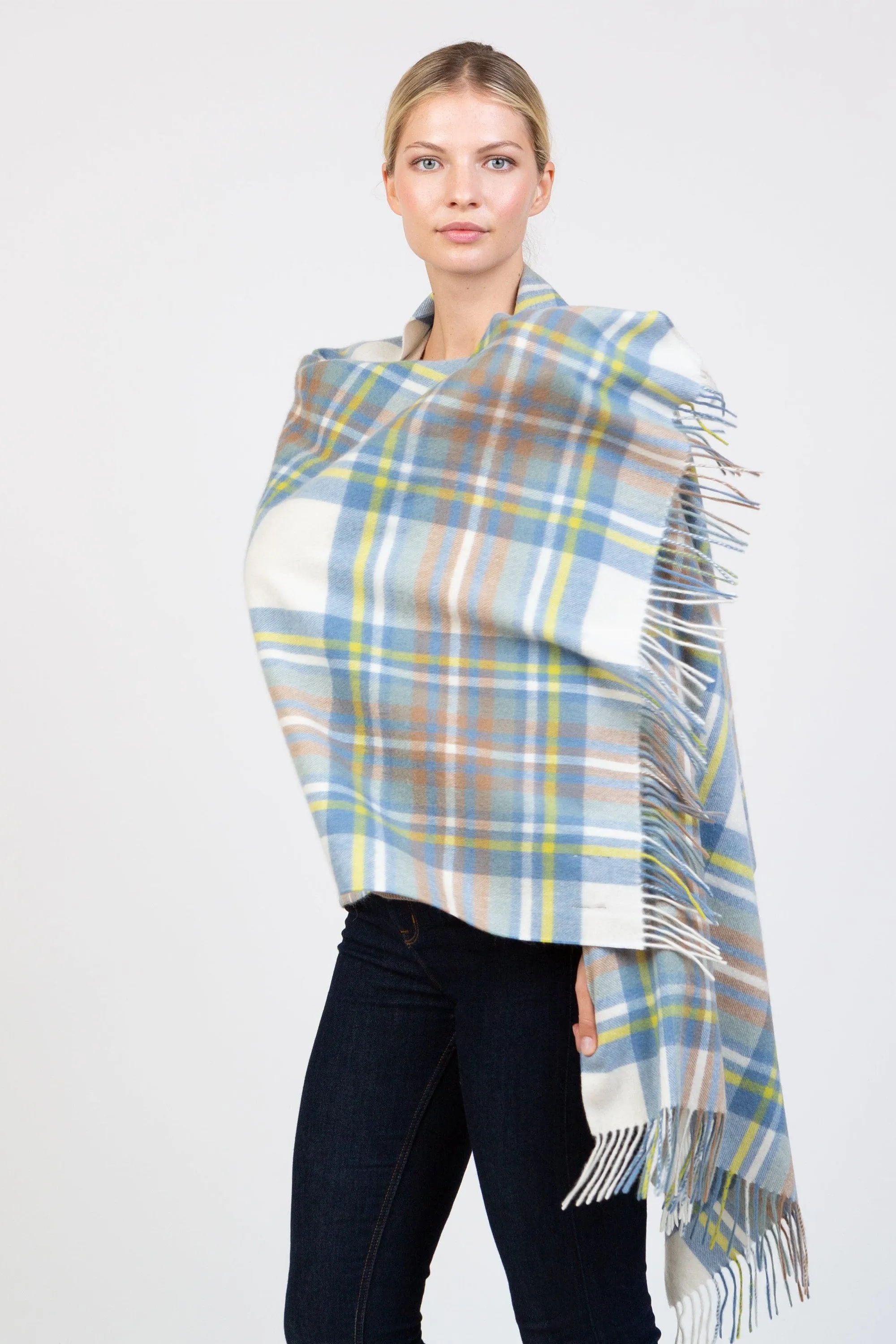 Heritage Tartan Cashmere Stole - Muted Blue Stewart