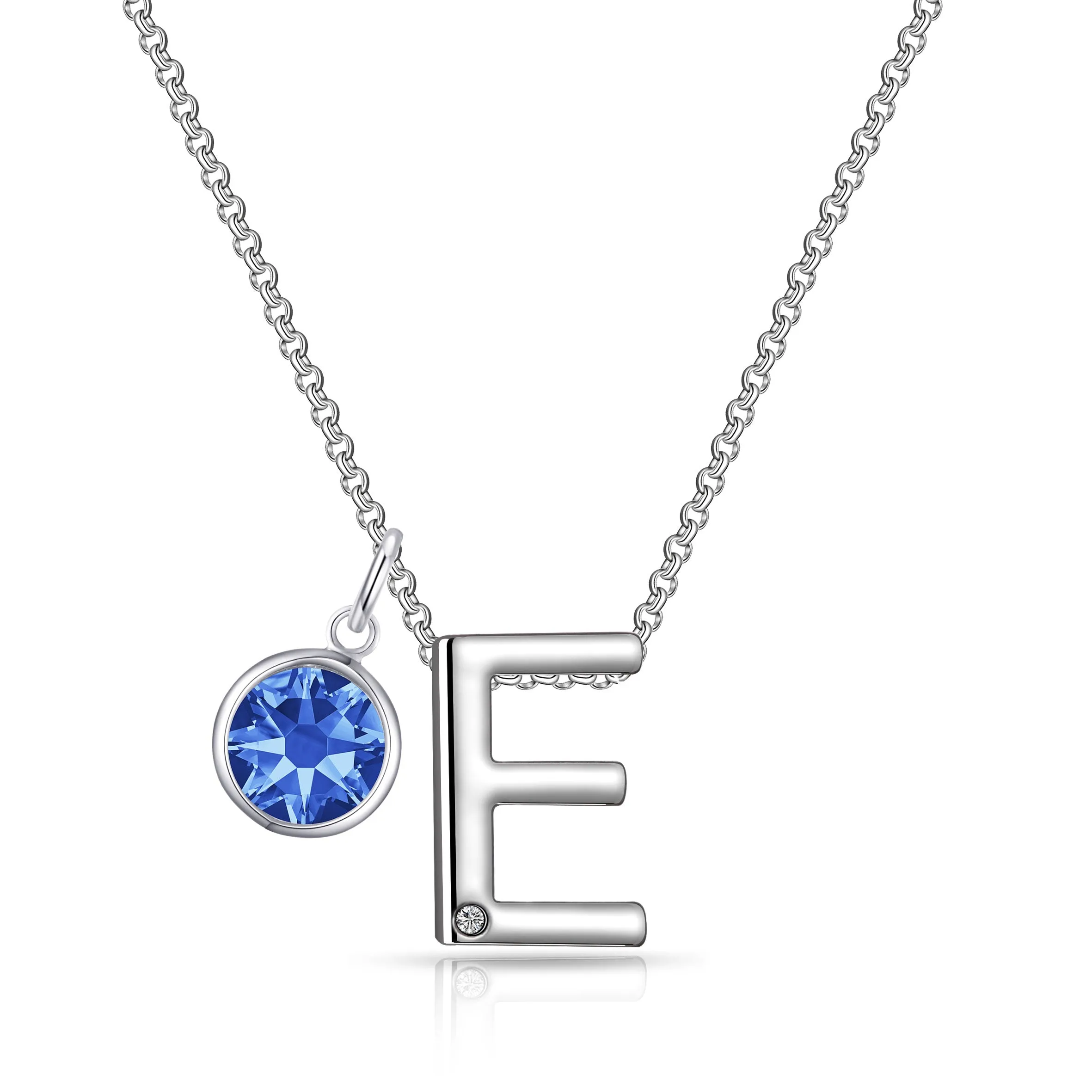 Initial E Necklace with Birthstone Charm Created with Zircondia® Crystals