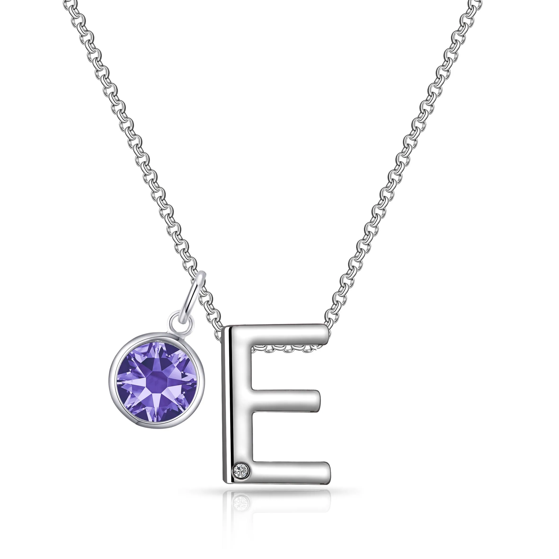 Initial E Necklace with Birthstone Charm Created with Zircondia® Crystals