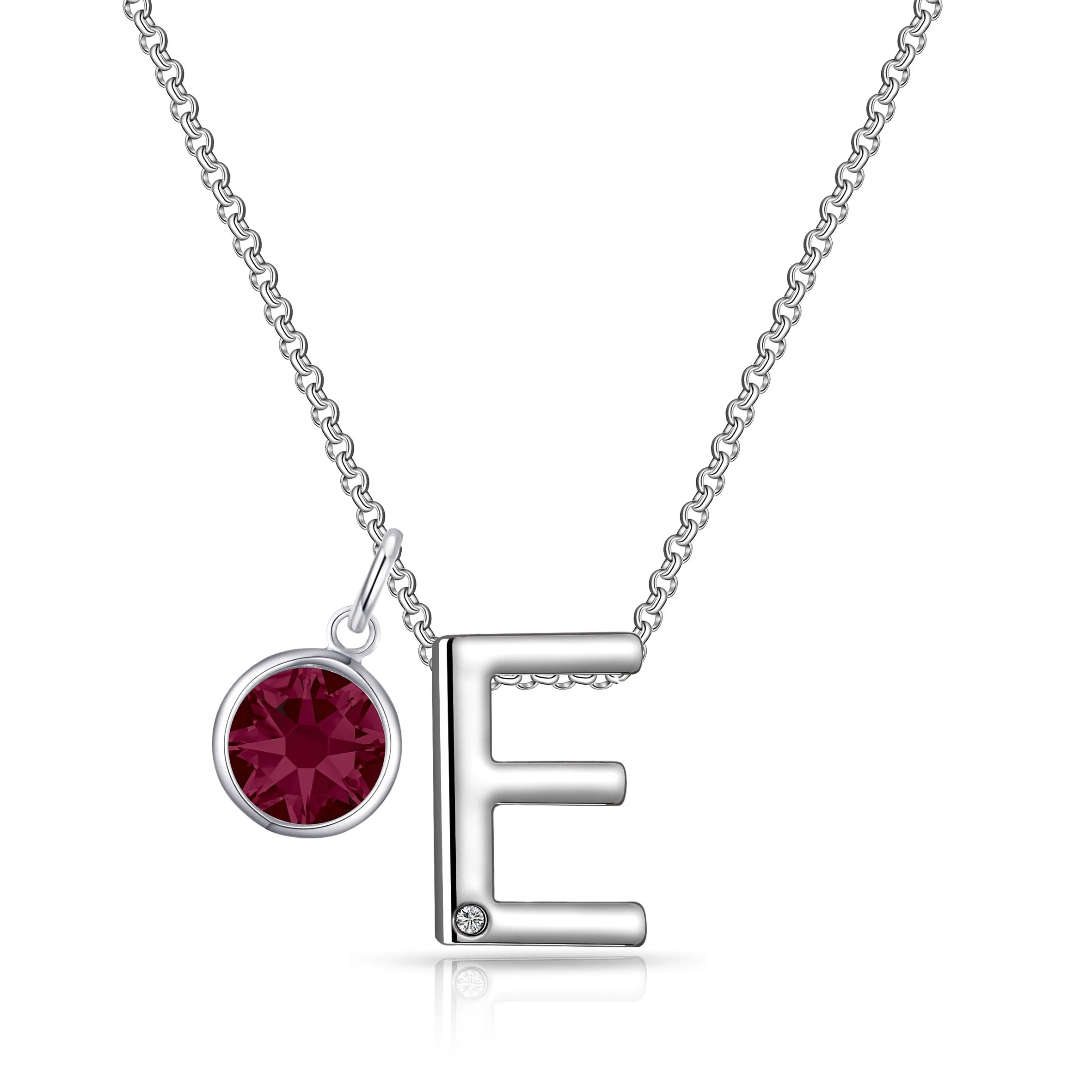 Initial E Necklace with Birthstone Charm Created with Zircondia® Crystals