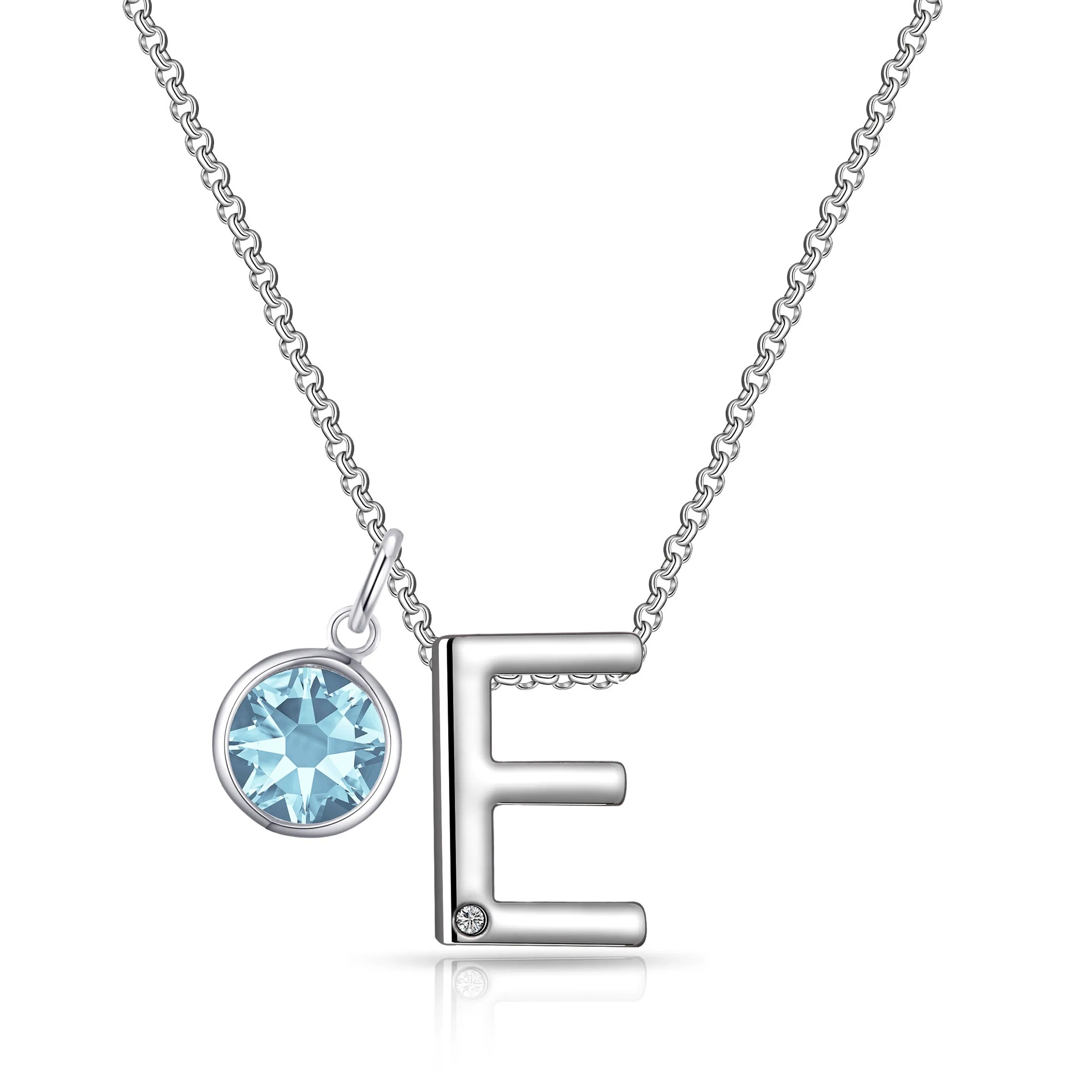 Initial E Necklace with Birthstone Charm Created with Zircondia® Crystals