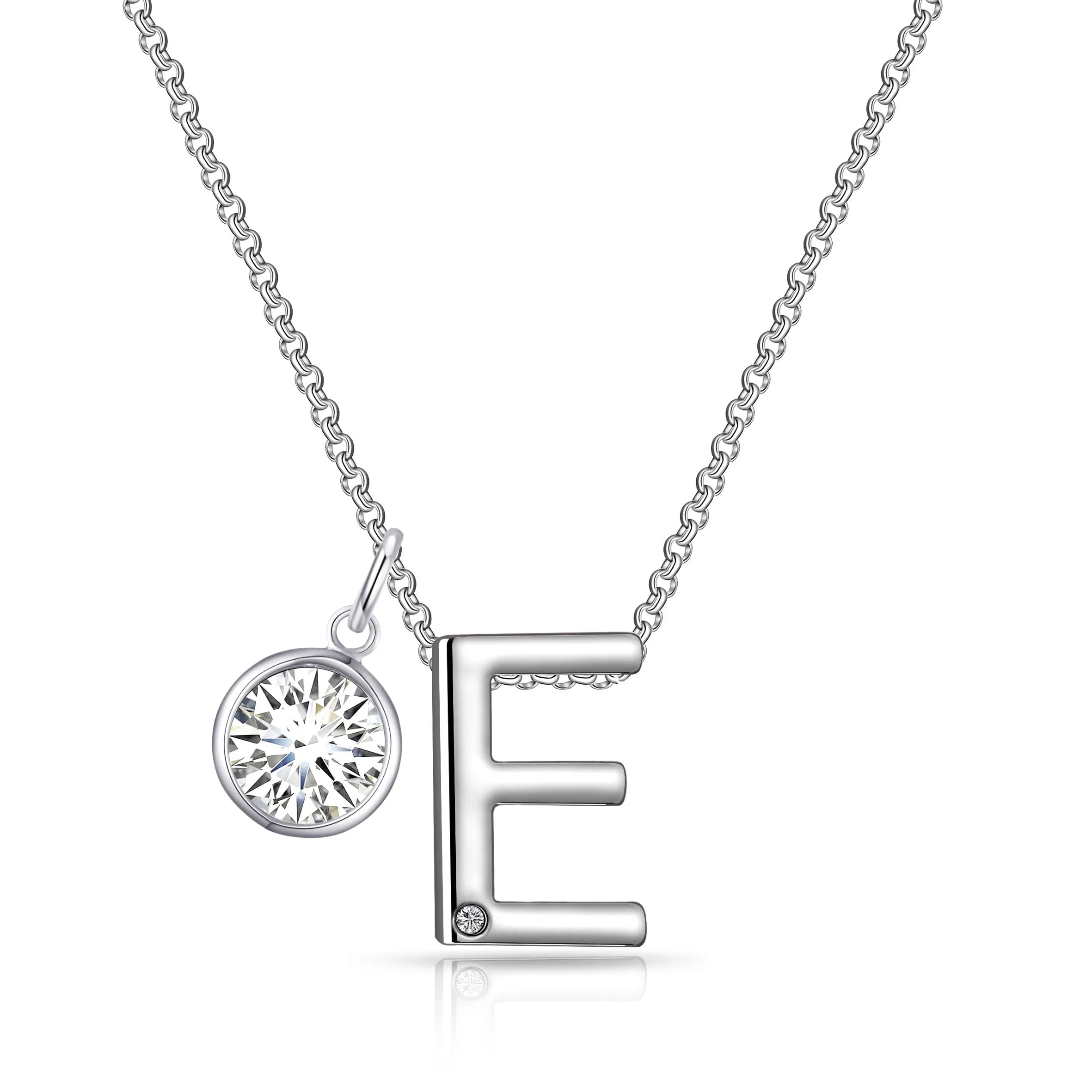 Initial E Necklace with Birthstone Charm Created with Zircondia® Crystals