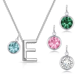 Initial E Necklace with Birthstone Charm Created with Zircondia® Crystals