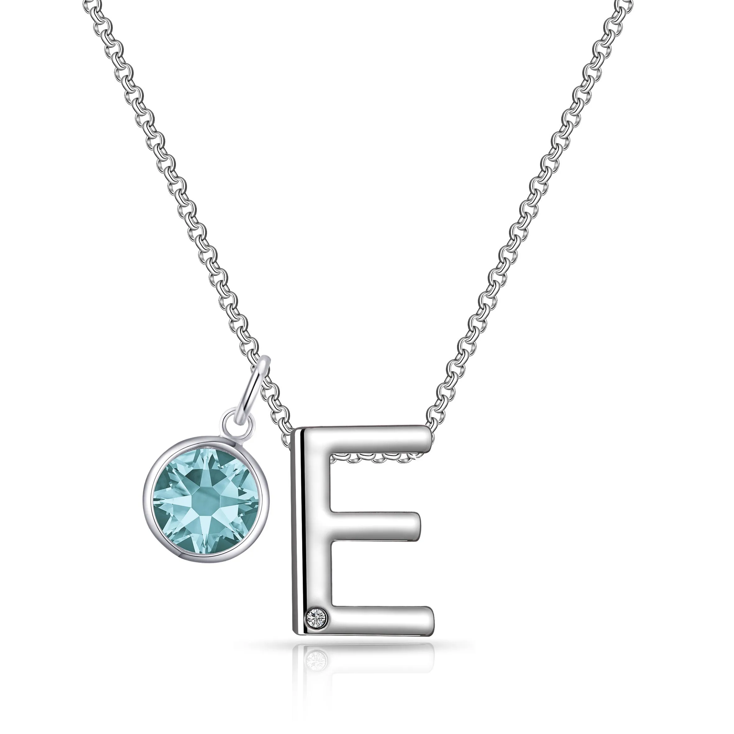 Initial E Necklace with Birthstone Charm Created with Zircondia® Crystals