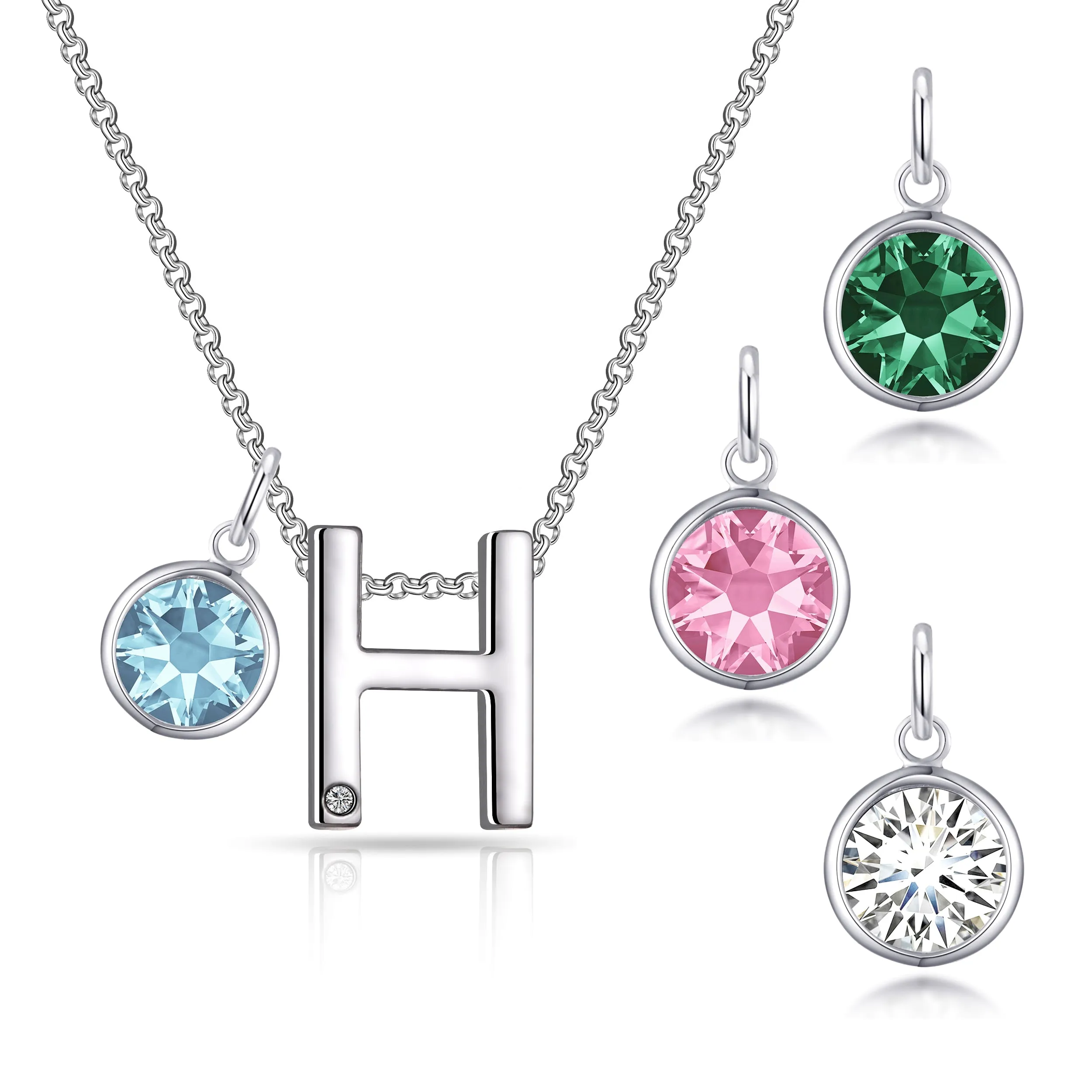 Initial H Necklace with Birthstone Charm Created with Zircondia® Crystals