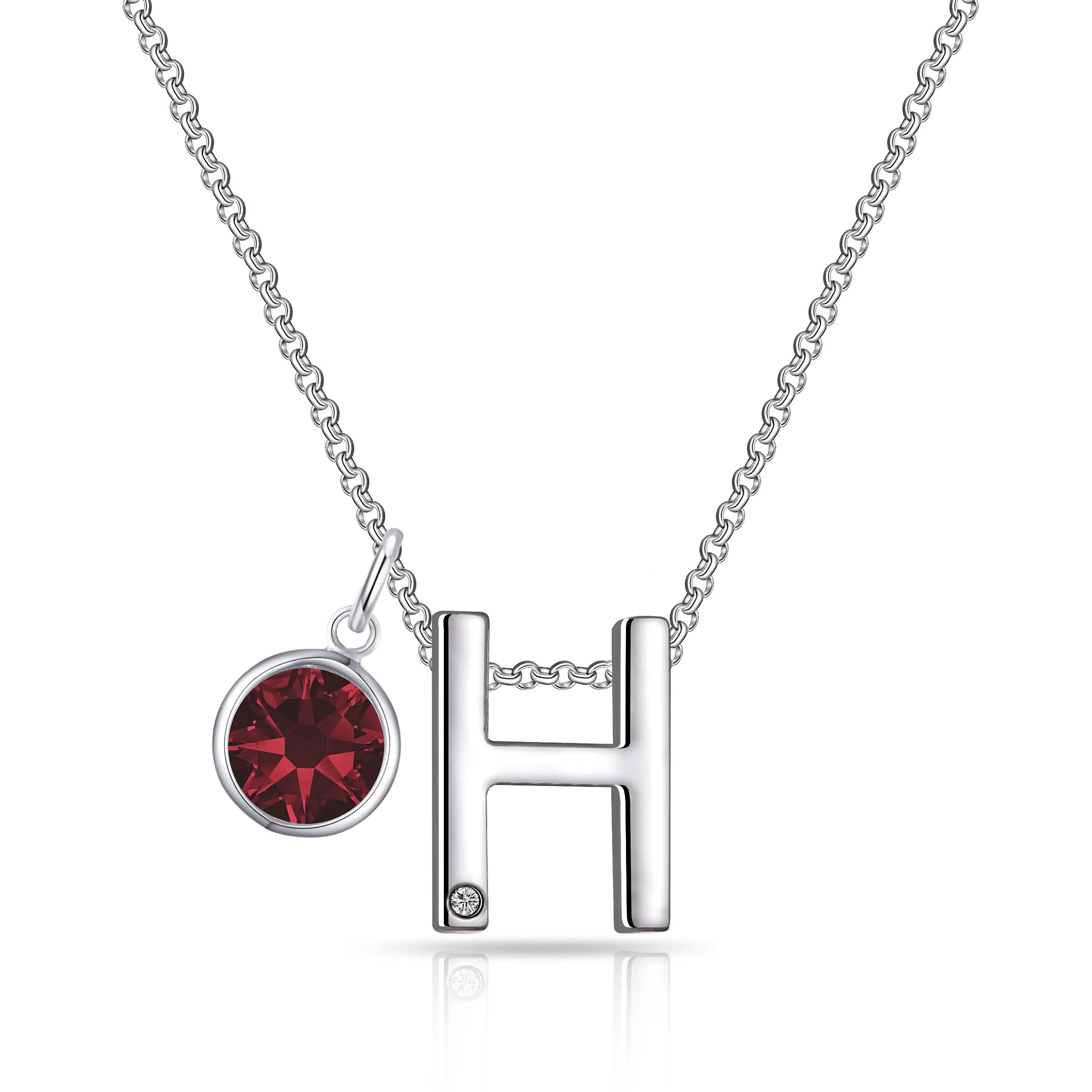 Initial H Necklace with Birthstone Charm Created with Zircondia® Crystals