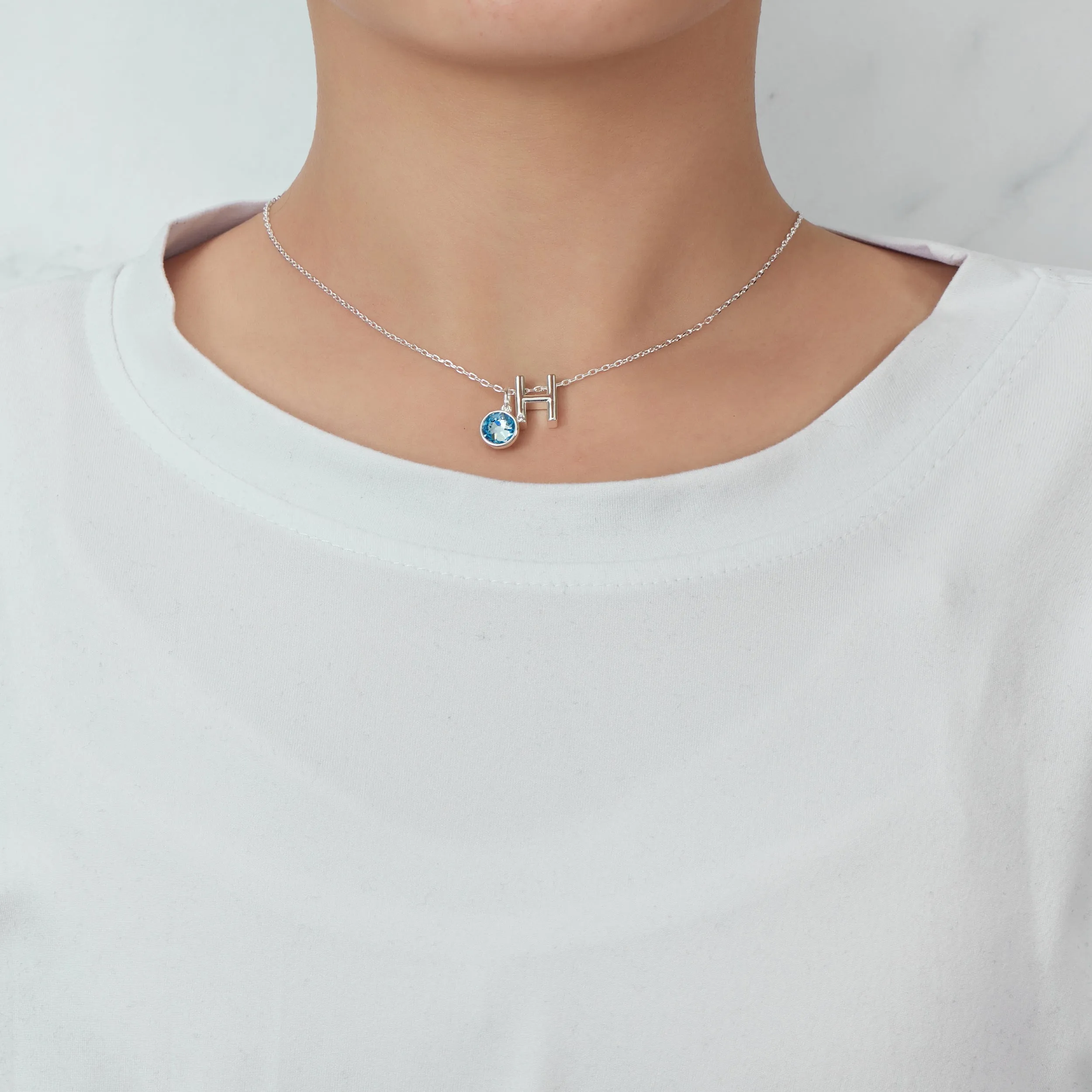 Initial H Necklace with Birthstone Charm Created with Zircondia® Crystals