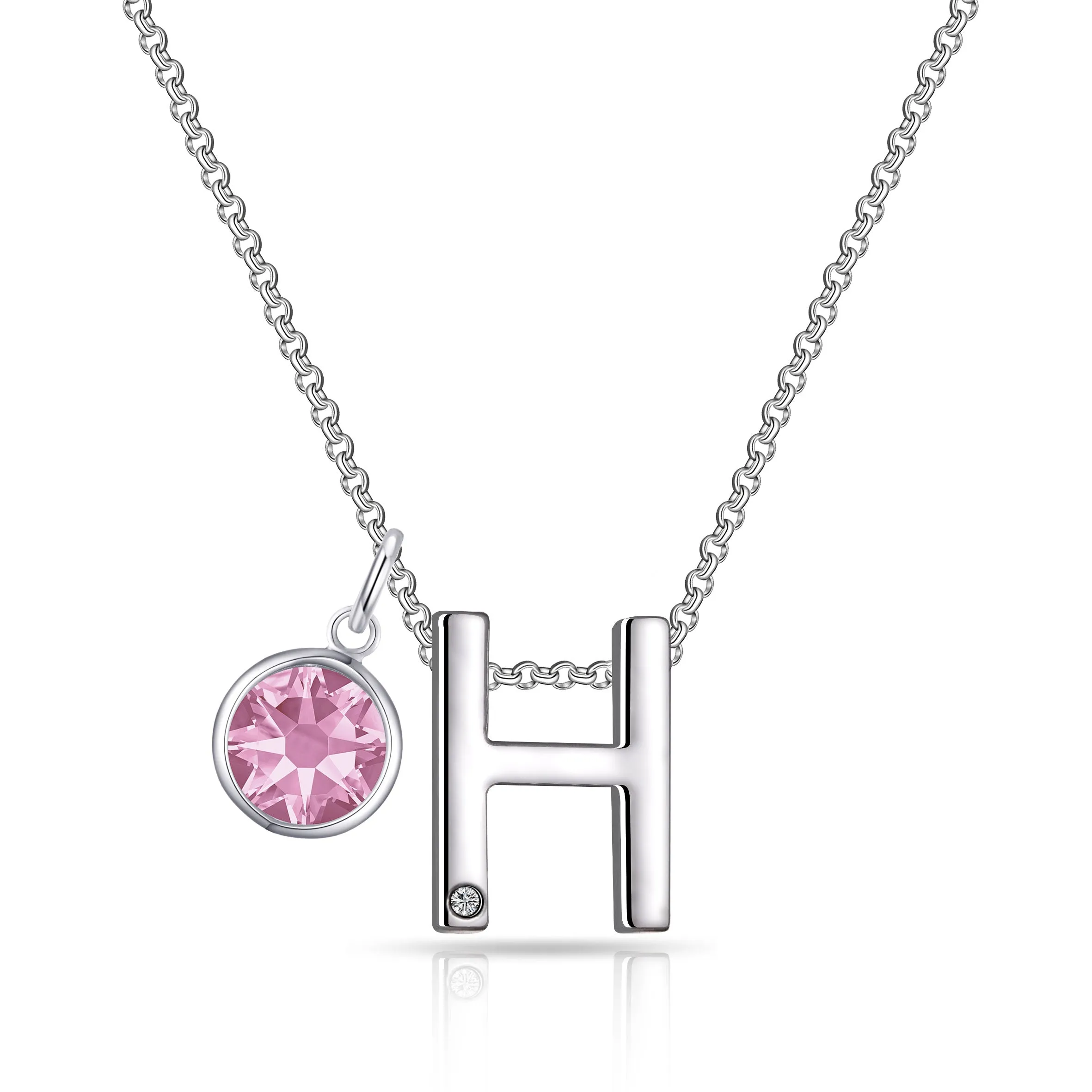 Initial H Necklace with Birthstone Charm Created with Zircondia® Crystals