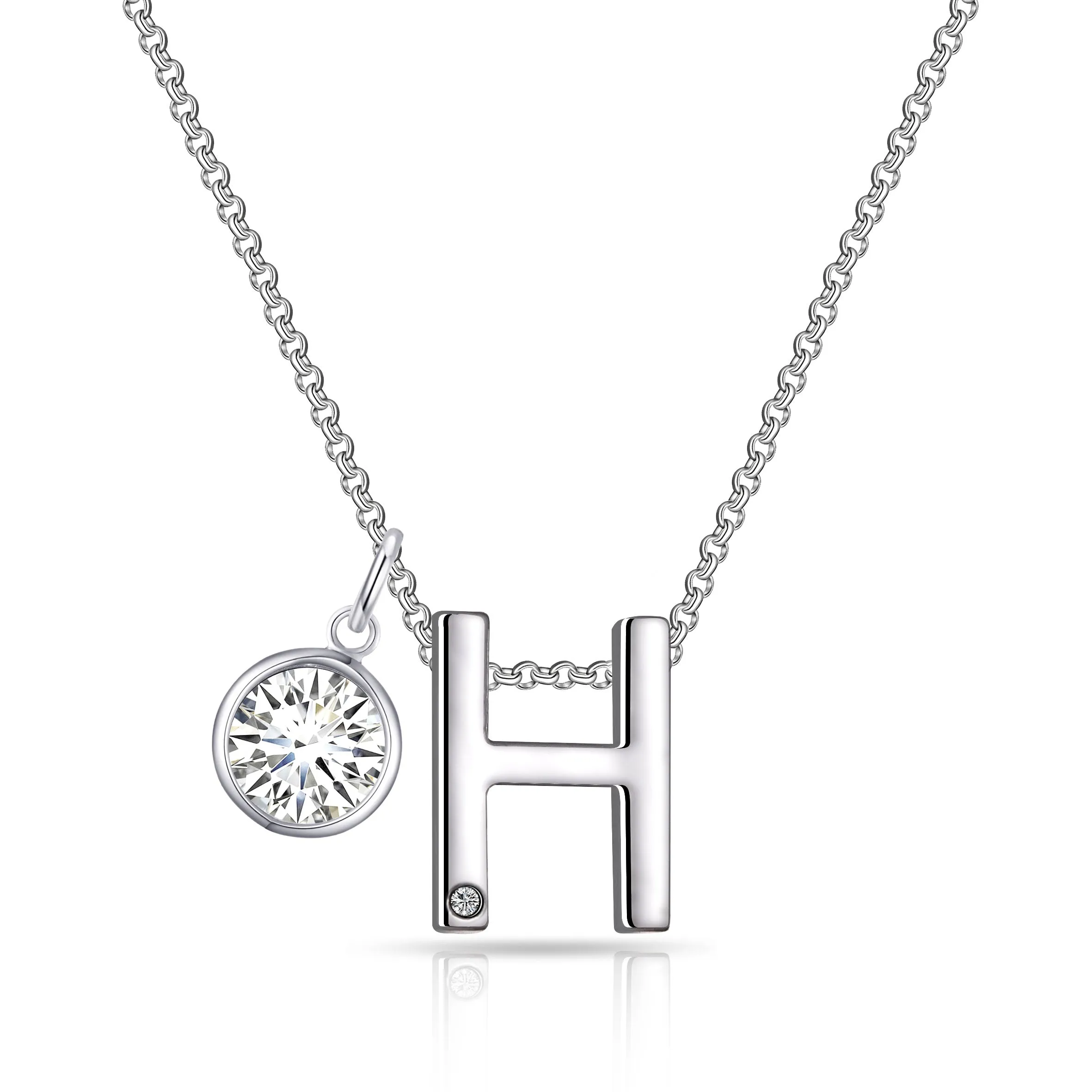 Initial H Necklace with Birthstone Charm Created with Zircondia® Crystals