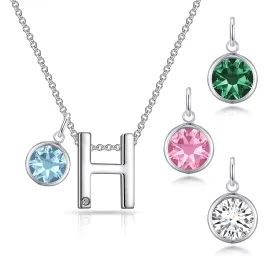 Initial H Necklace with Birthstone Charm Created with Zircondia® Crystals