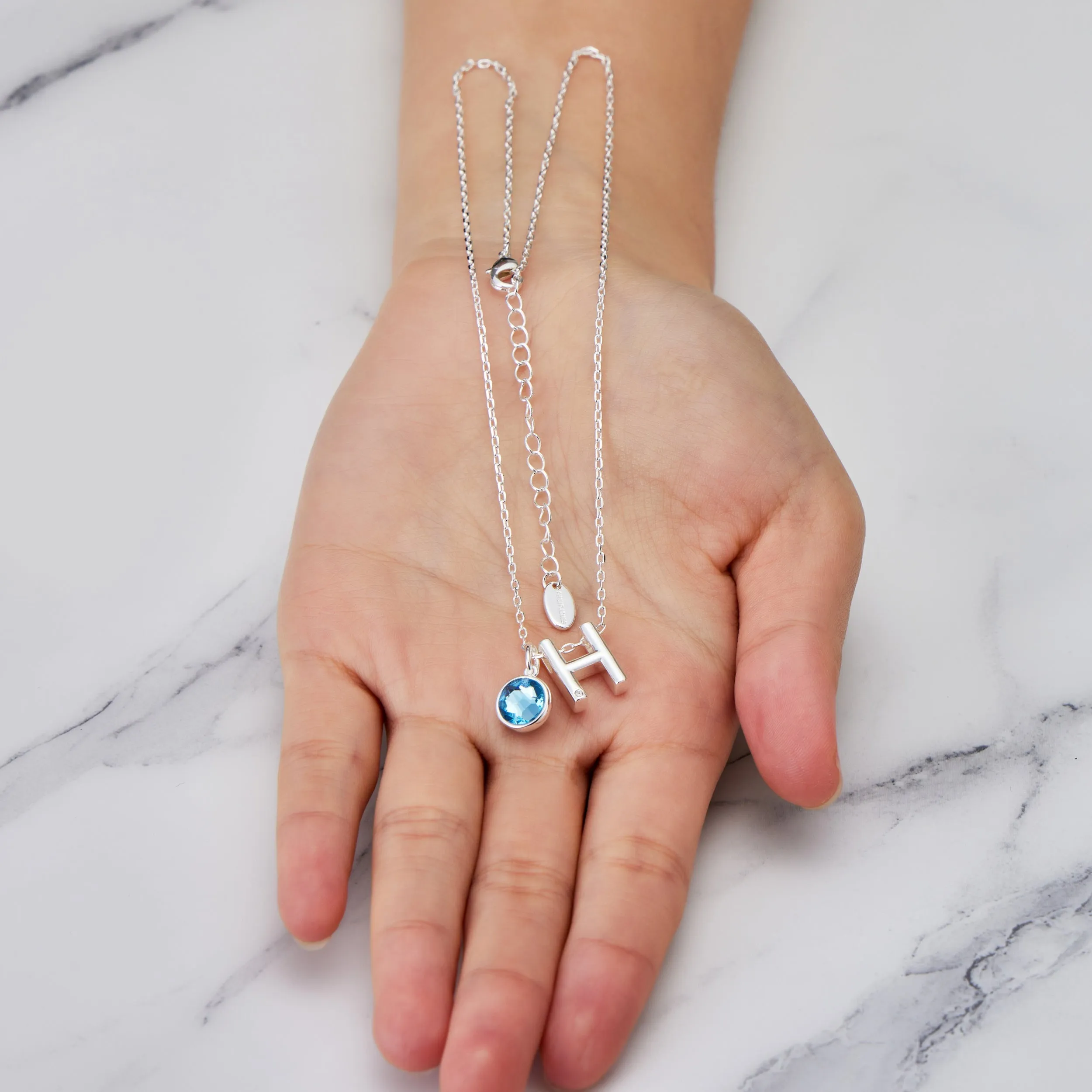 Initial H Necklace with Birthstone Charm Created with Zircondia® Crystals