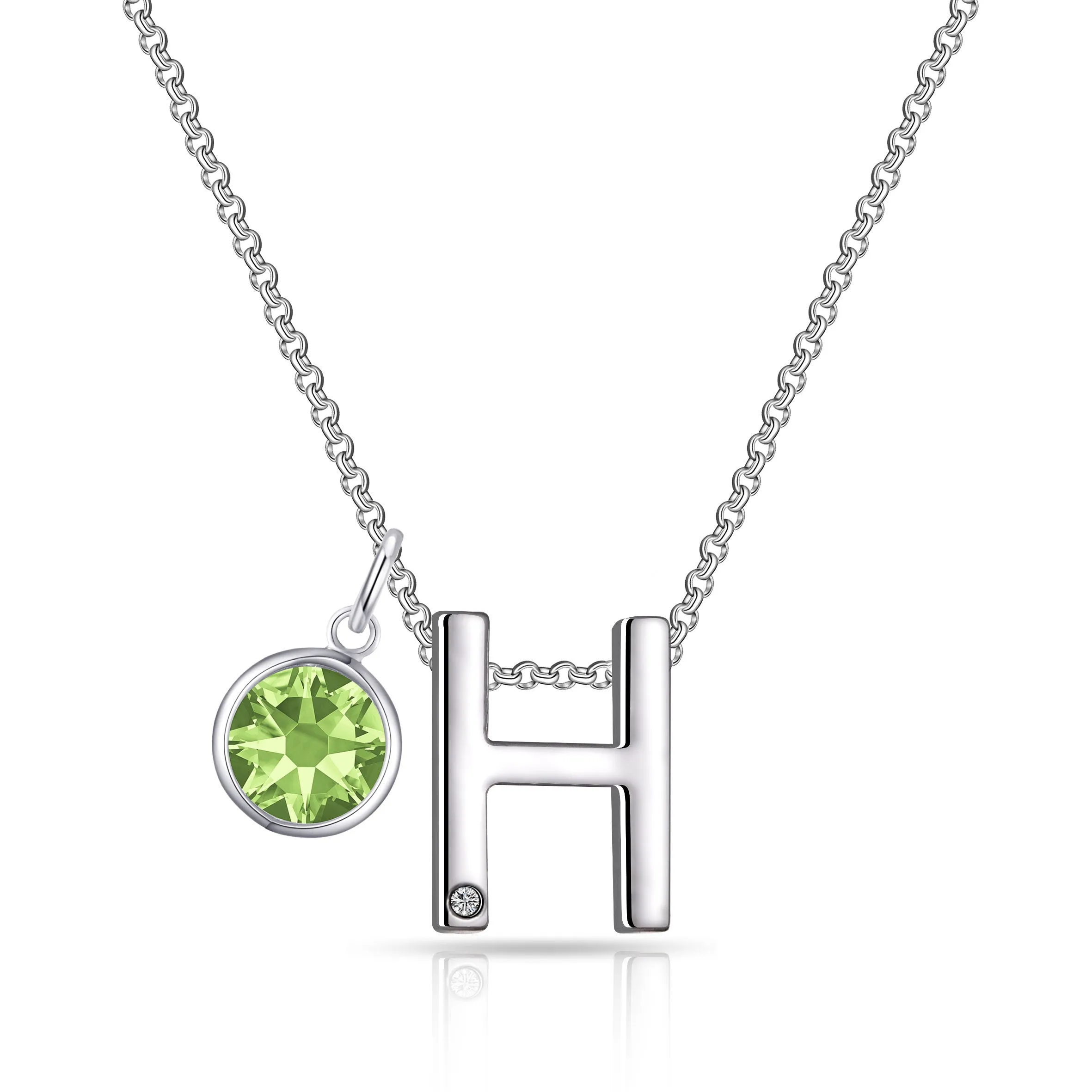 Initial H Necklace with Birthstone Charm Created with Zircondia® Crystals