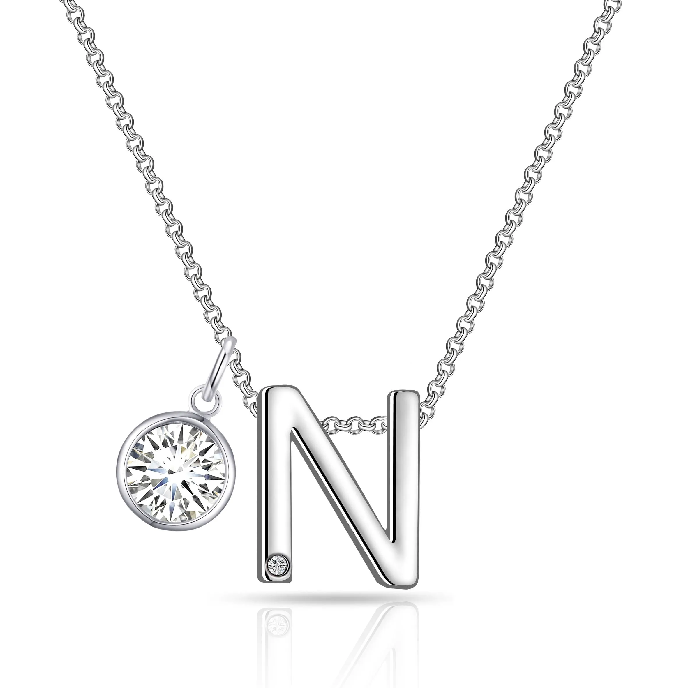 Initial N Necklace with Birthstone Charm Created with Zircondia® Crystals