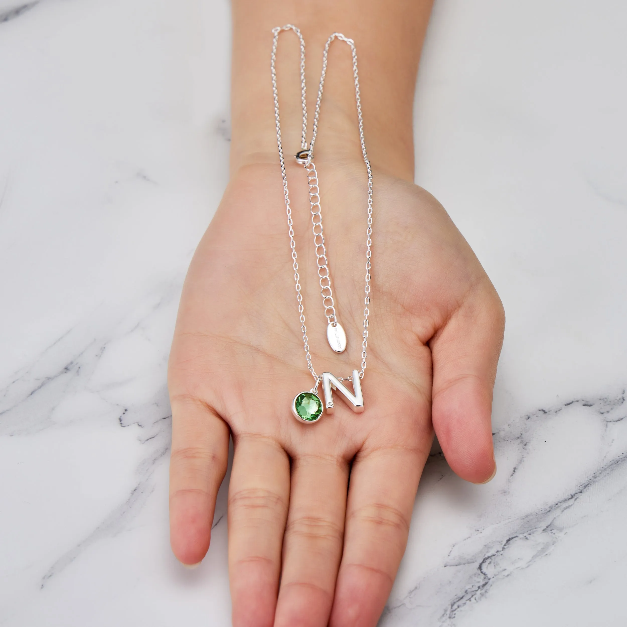 Initial N Necklace with Birthstone Charm Created with Zircondia® Crystals