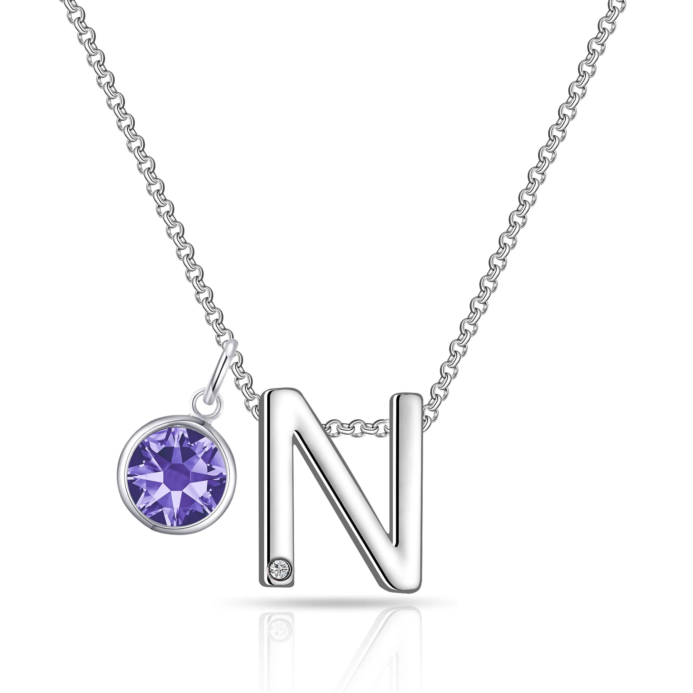 Initial N Necklace with Birthstone Charm Created with Zircondia® Crystals