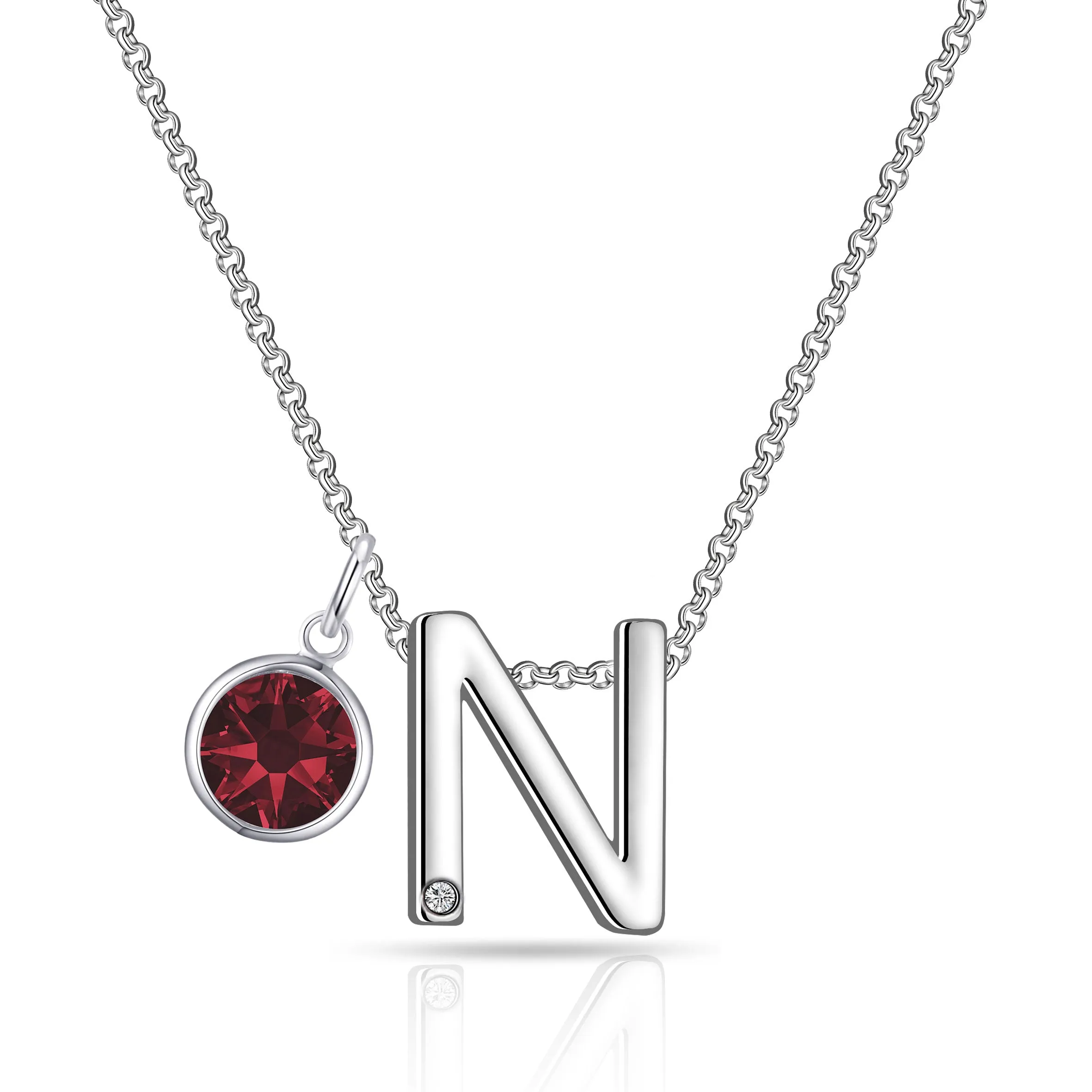 Initial N Necklace with Birthstone Charm Created with Zircondia® Crystals