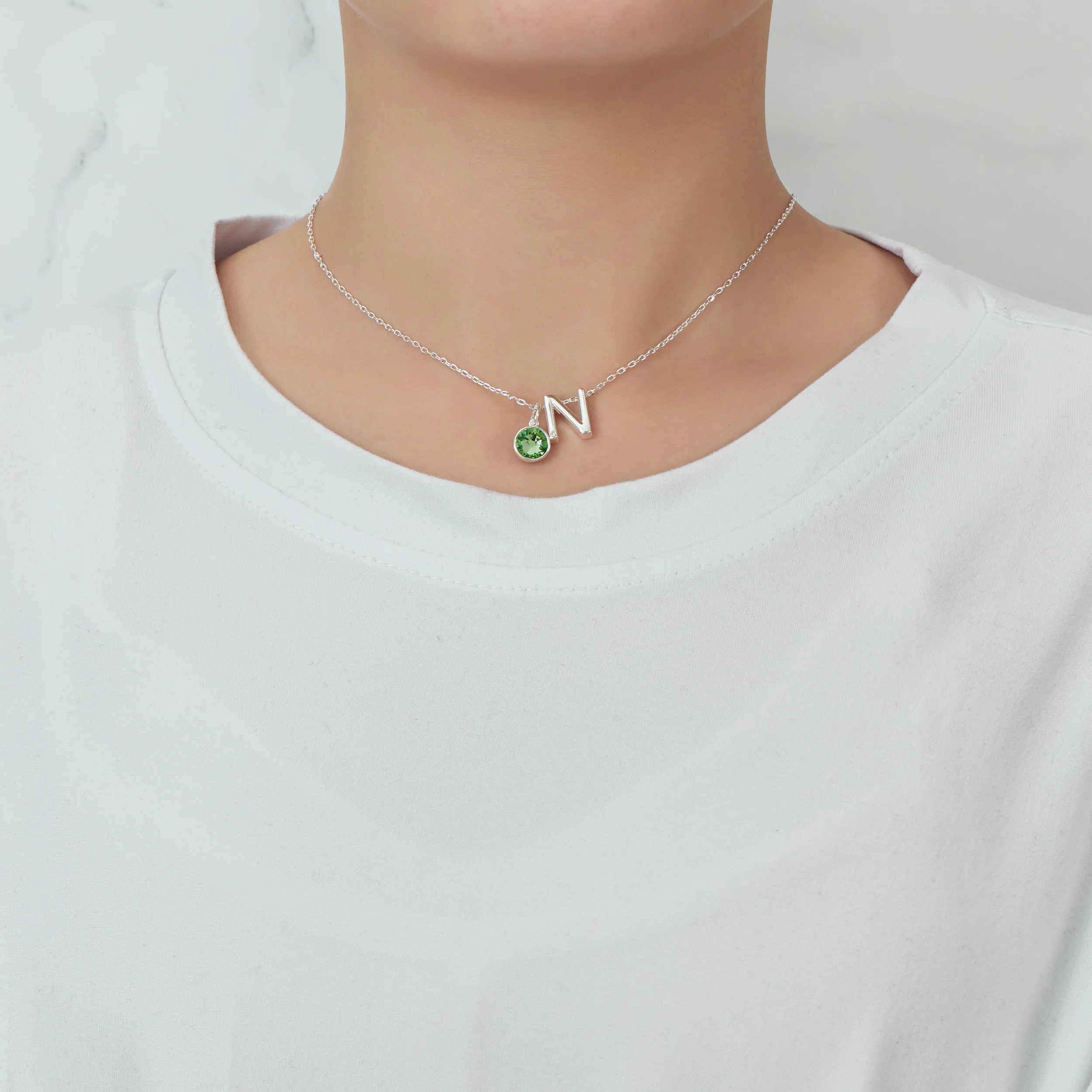 Initial N Necklace with Birthstone Charm Created with Zircondia® Crystals