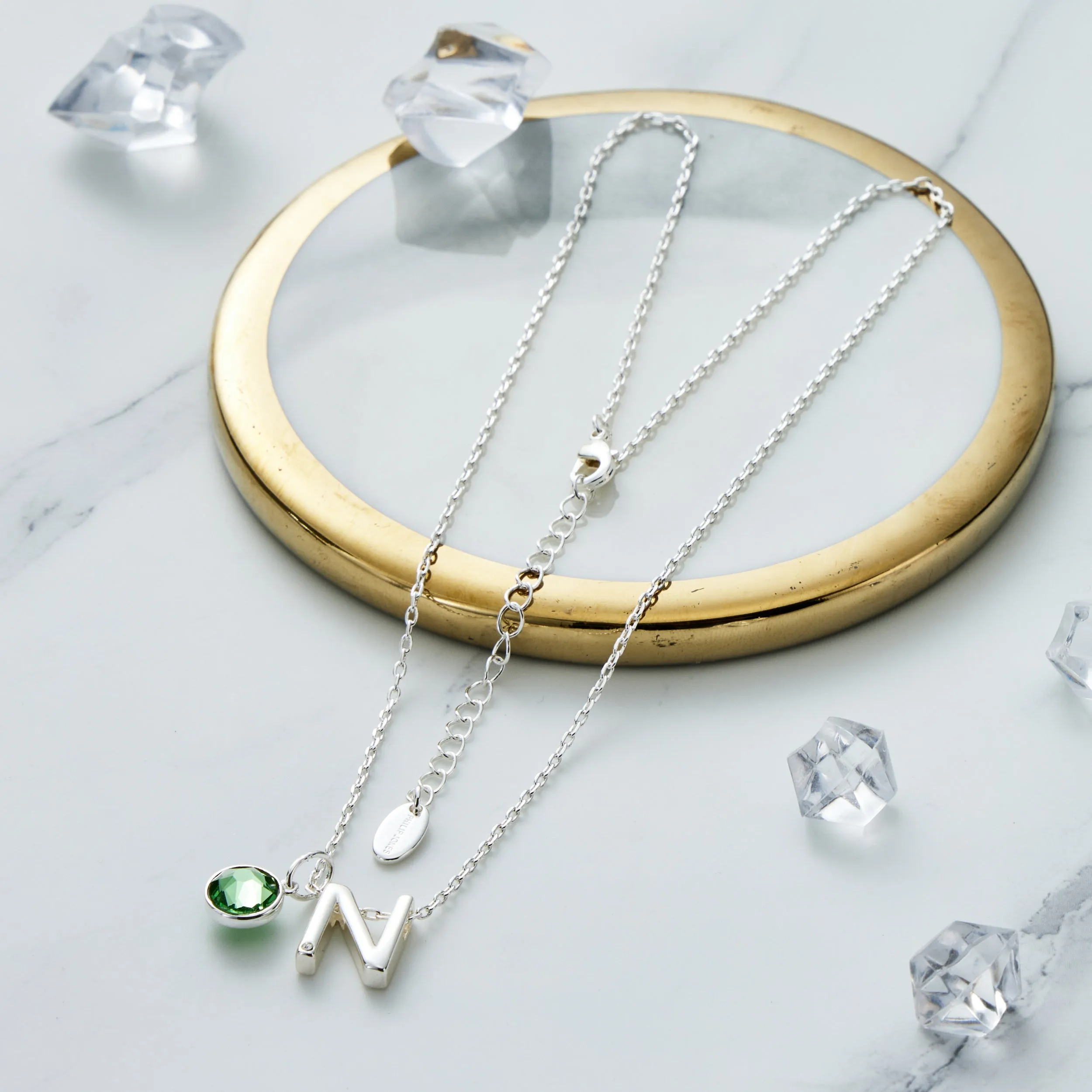 Initial N Necklace with Birthstone Charm Created with Zircondia® Crystals