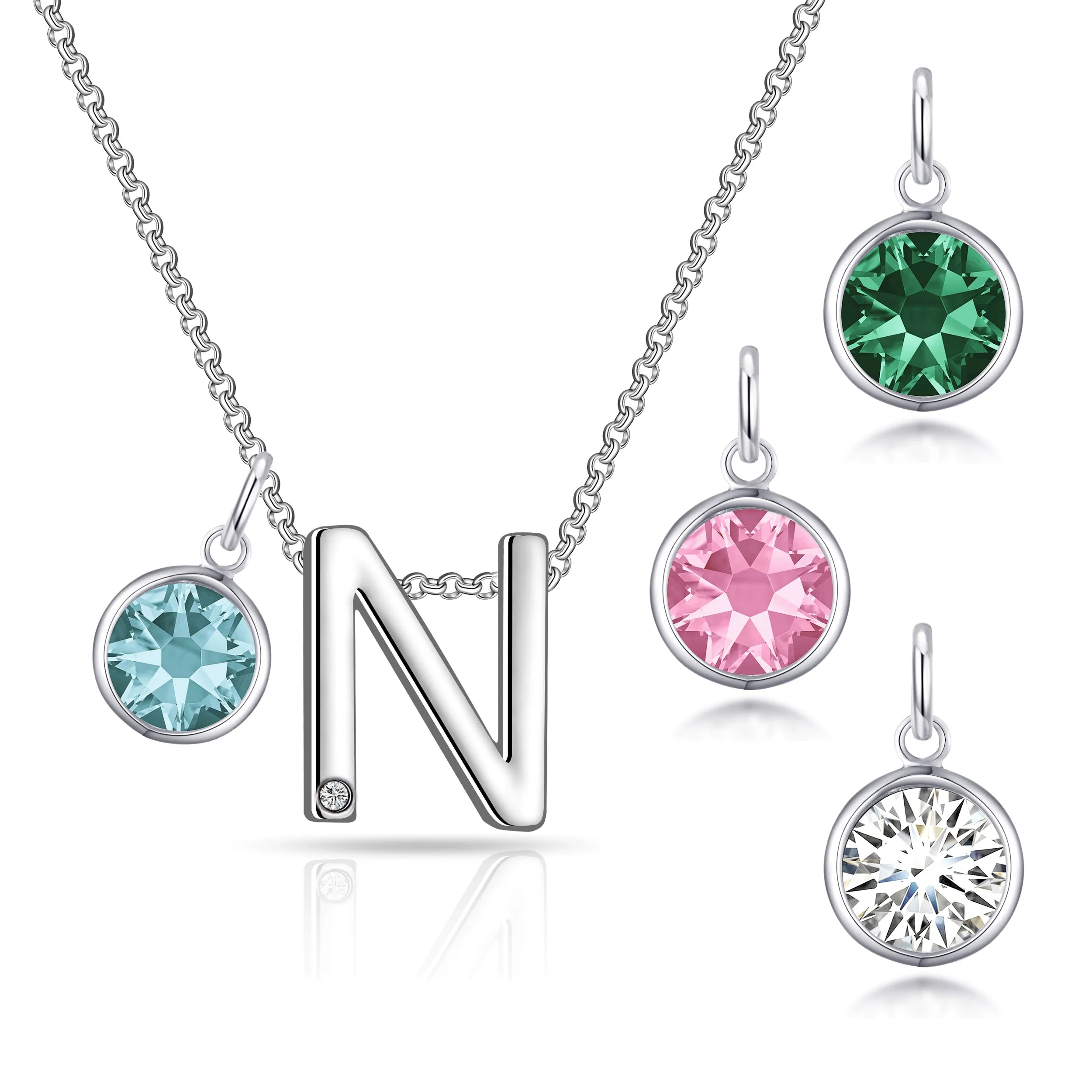 Initial N Necklace with Birthstone Charm Created with Zircondia® Crystals