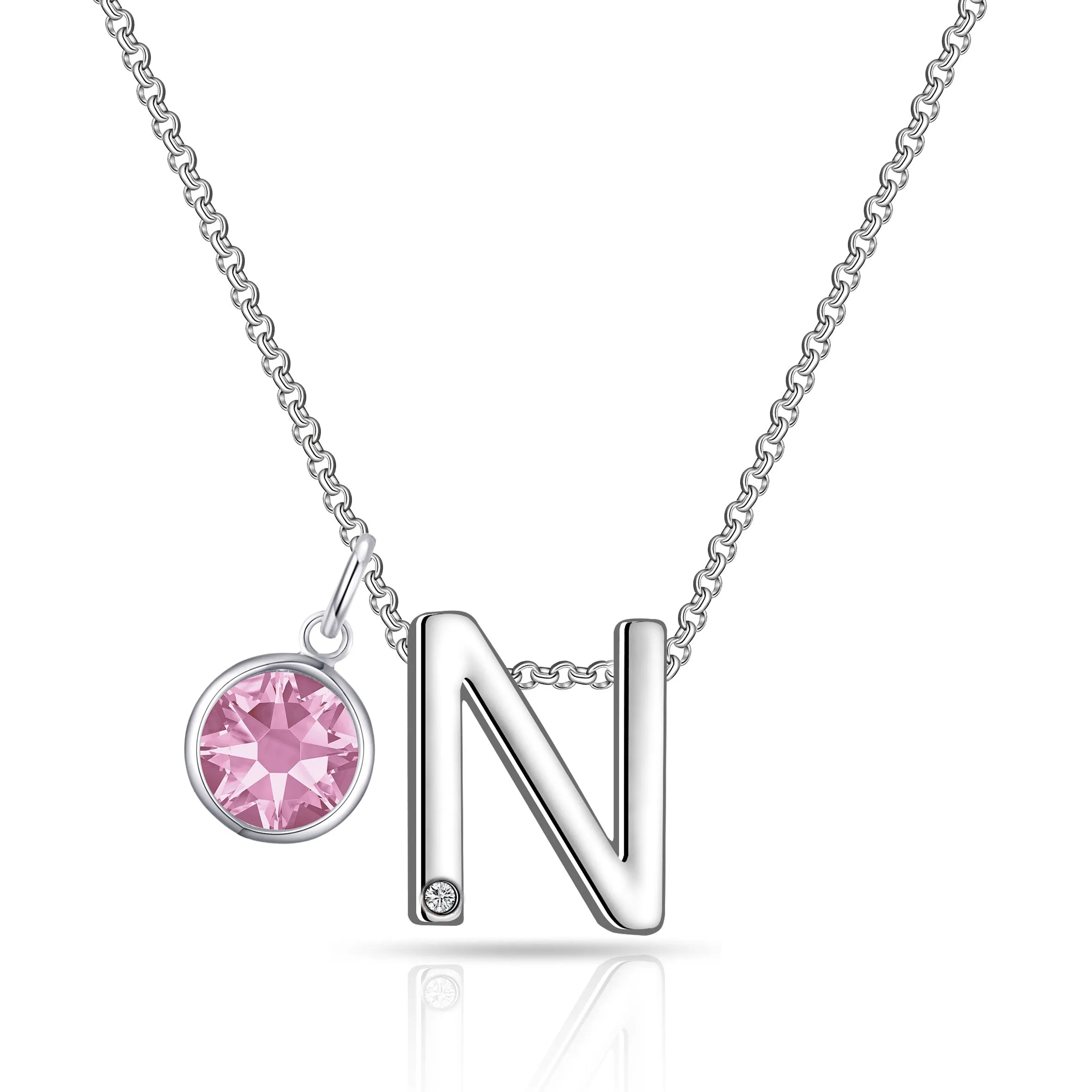 Initial N Necklace with Birthstone Charm Created with Zircondia® Crystals