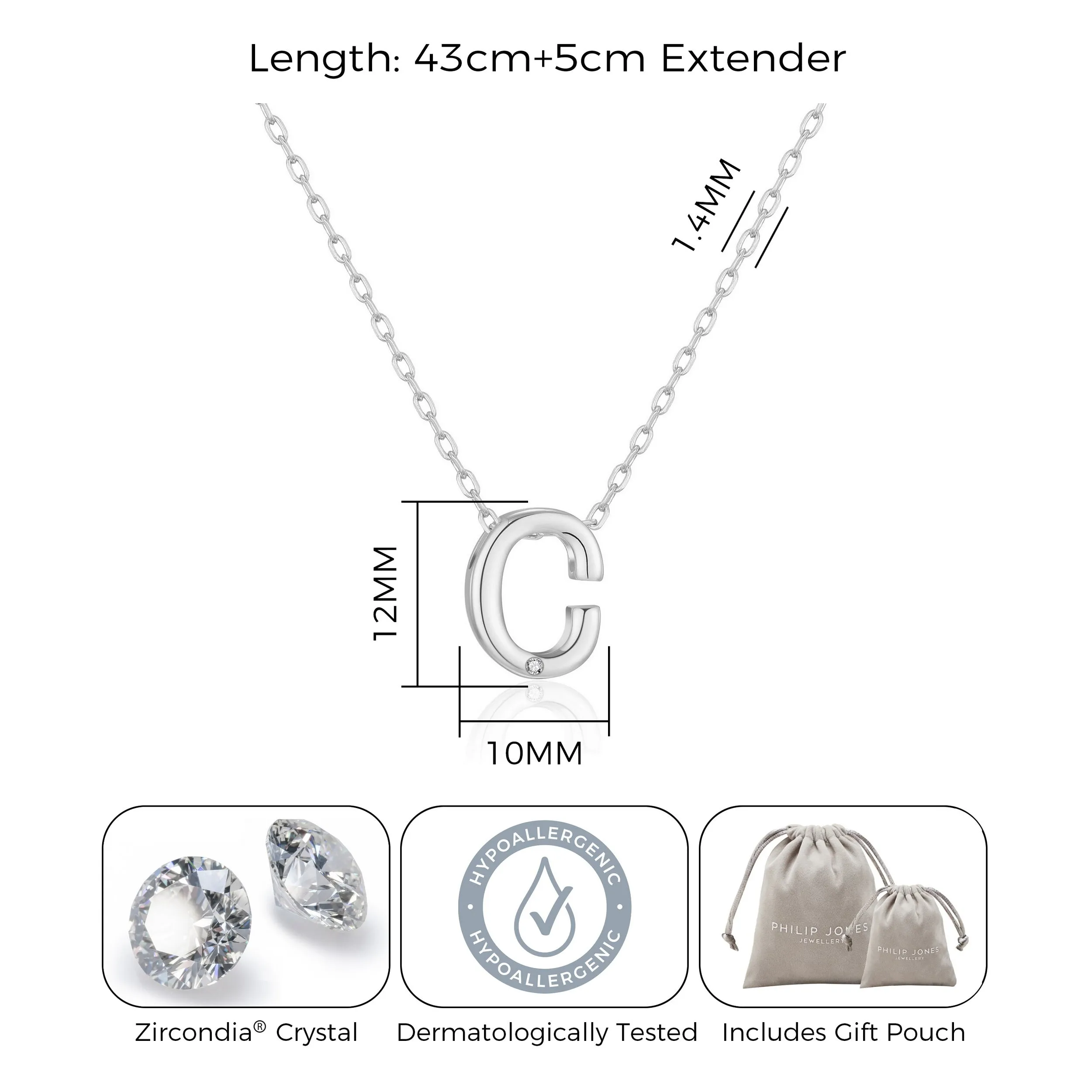 Initial Necklace Letter C Created with Zircondia® Crystals