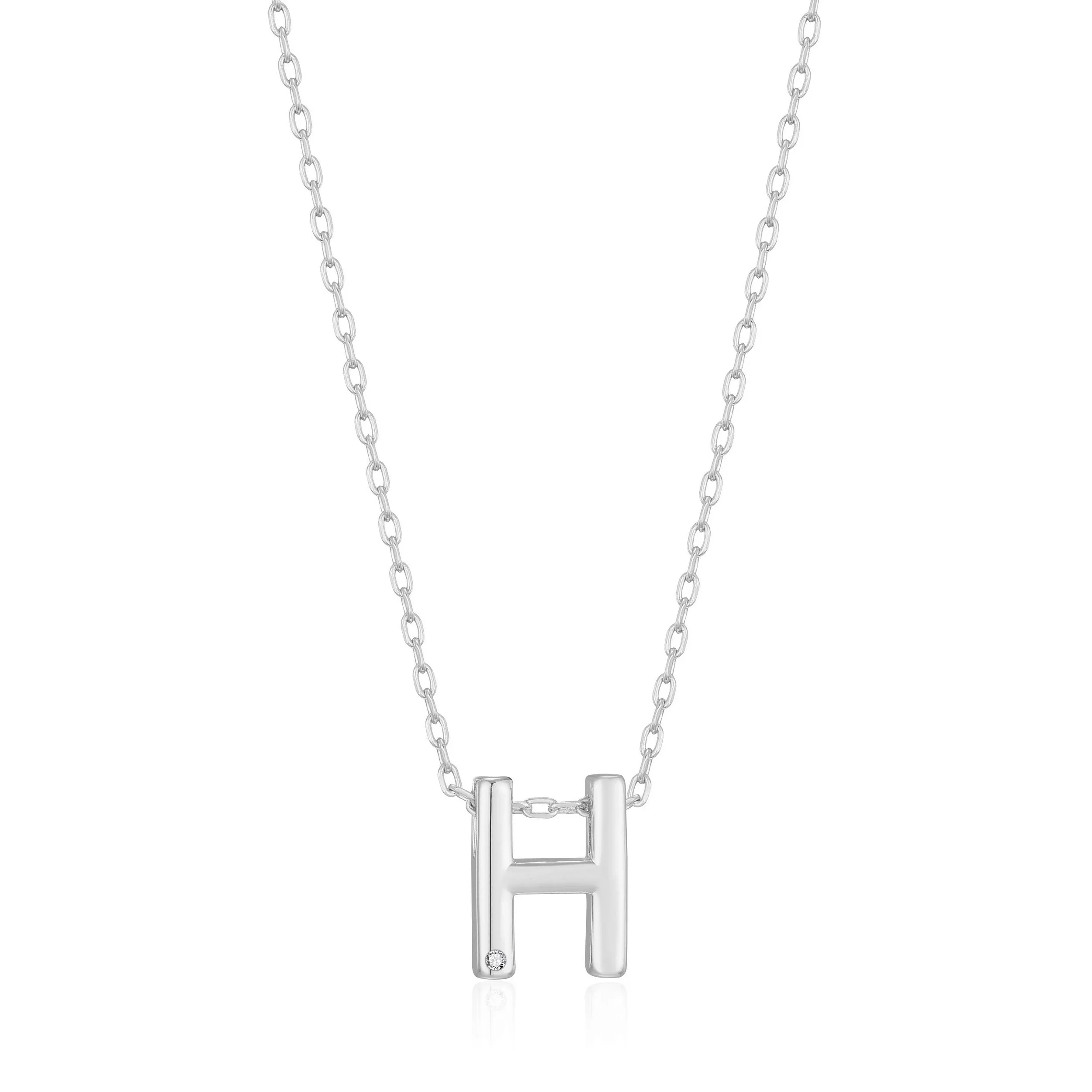 Initial Necklace Letter H Created with Zircondia® Crystals