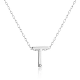 Initial Necklace Letter T Created with Zircondia® Crystals