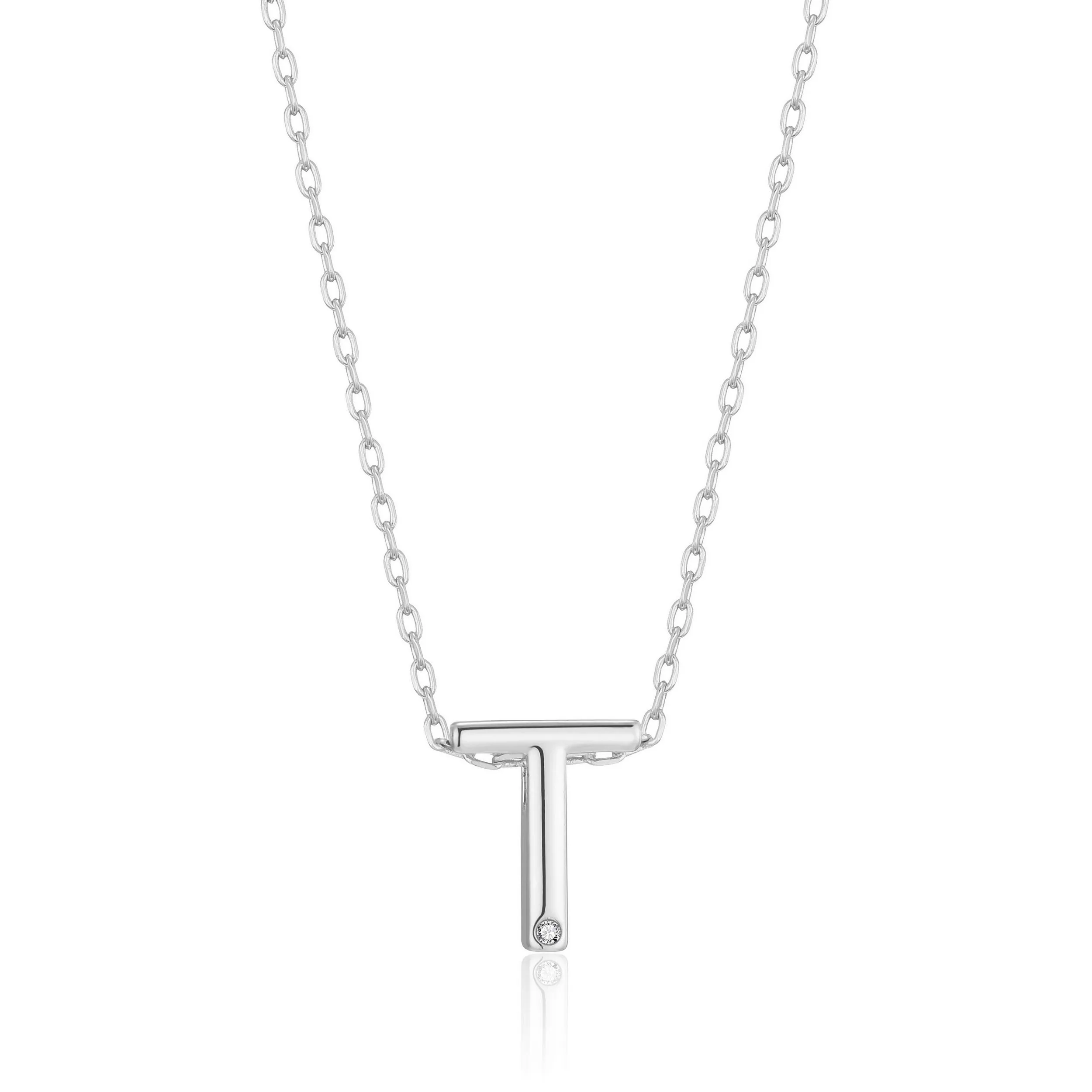 Initial Necklace Letter T Created with Zircondia® Crystals