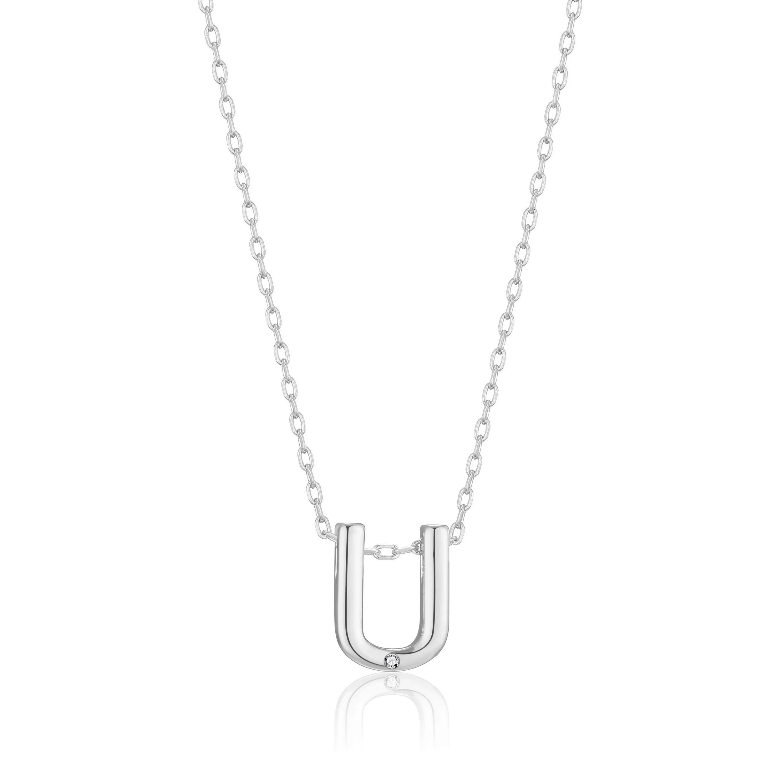 Initial Necklace Letter U Created with Zircondia® Crystals