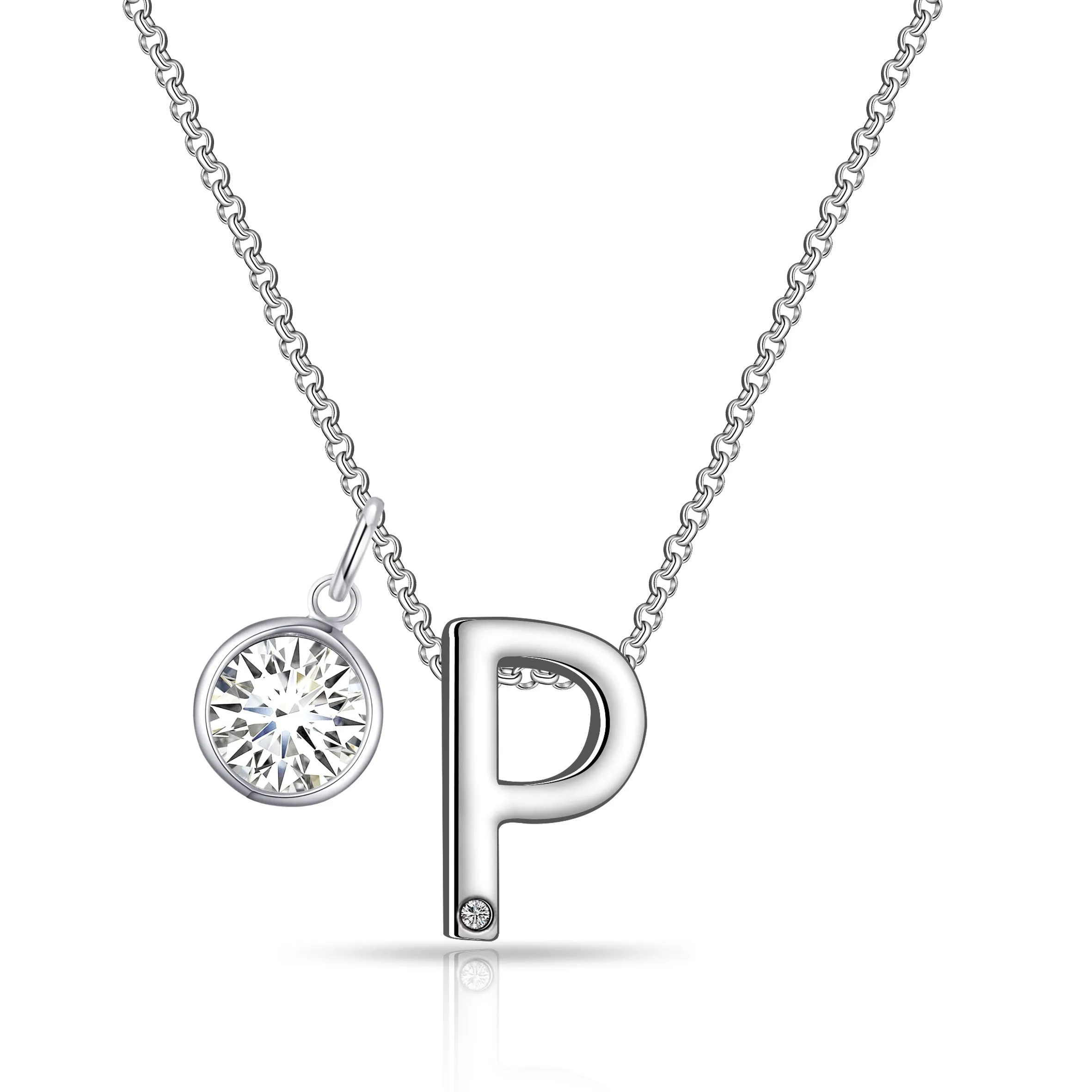 Initial P Necklace with Birthstone Charm Created with Zircondia® Crystals