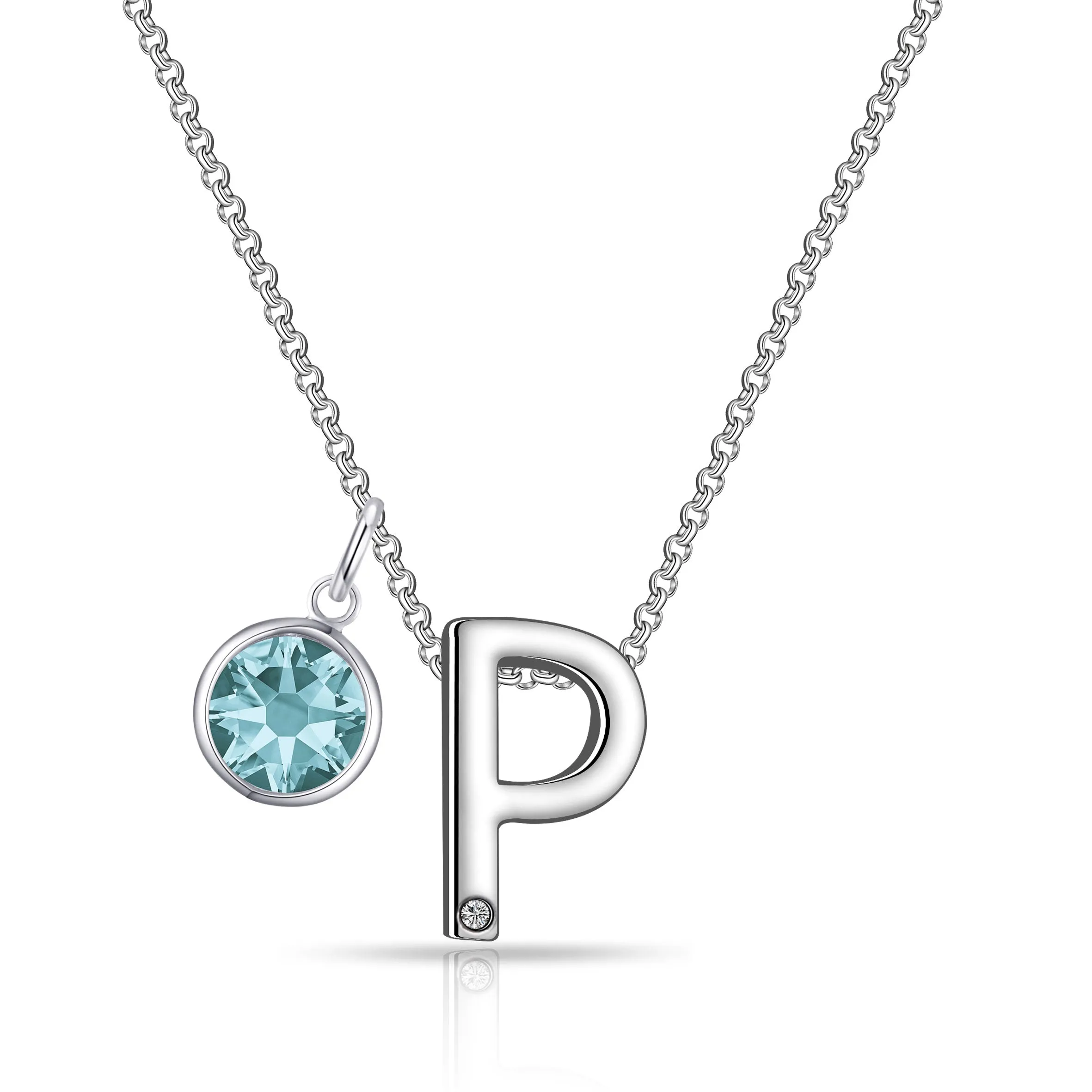 Initial P Necklace with Birthstone Charm Created with Zircondia® Crystals