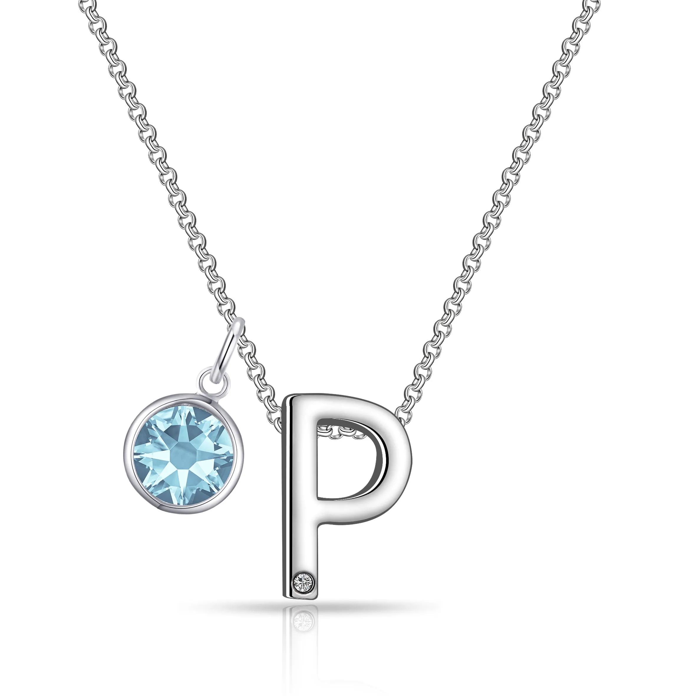 Initial P Necklace with Birthstone Charm Created with Zircondia® Crystals