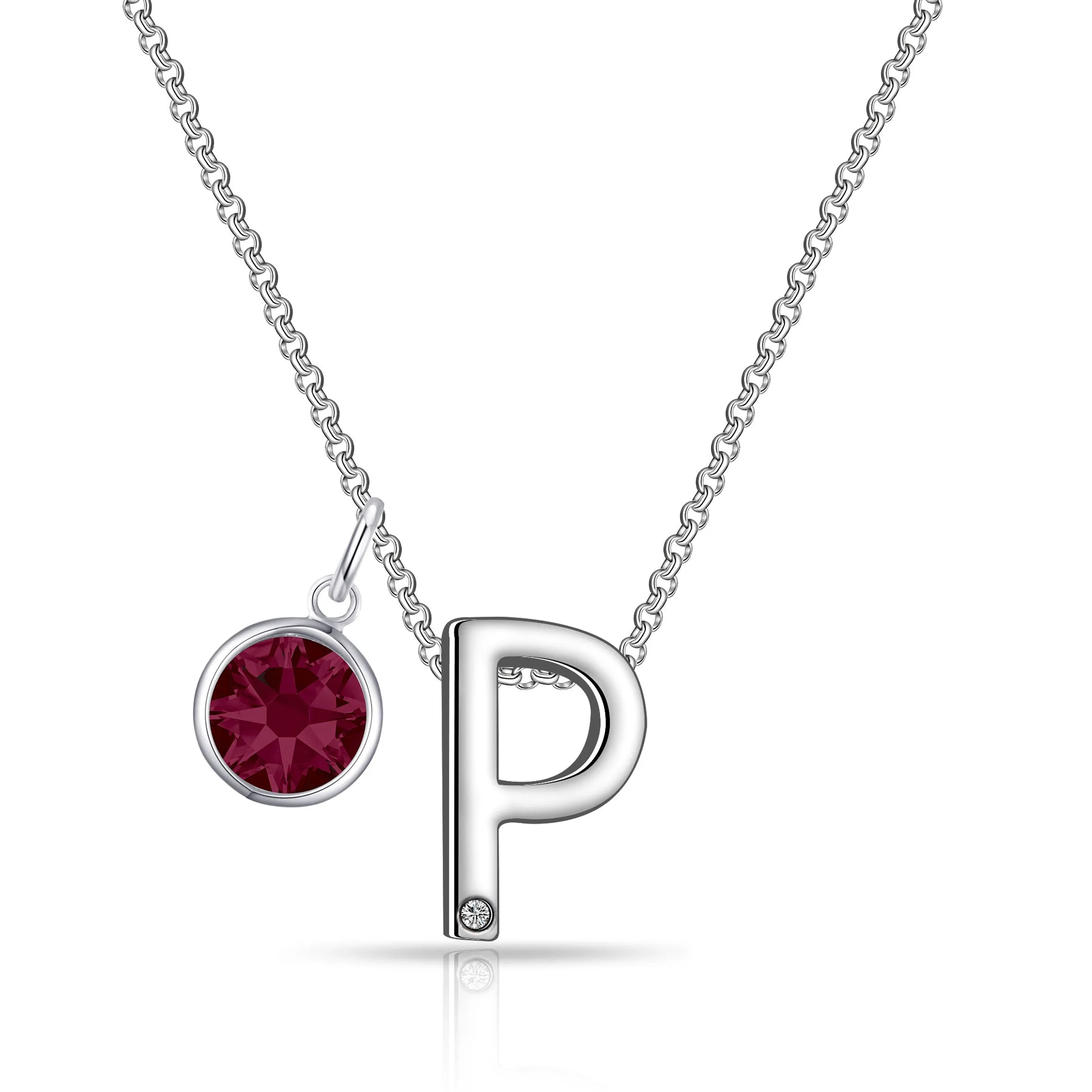 Initial P Necklace with Birthstone Charm Created with Zircondia® Crystals