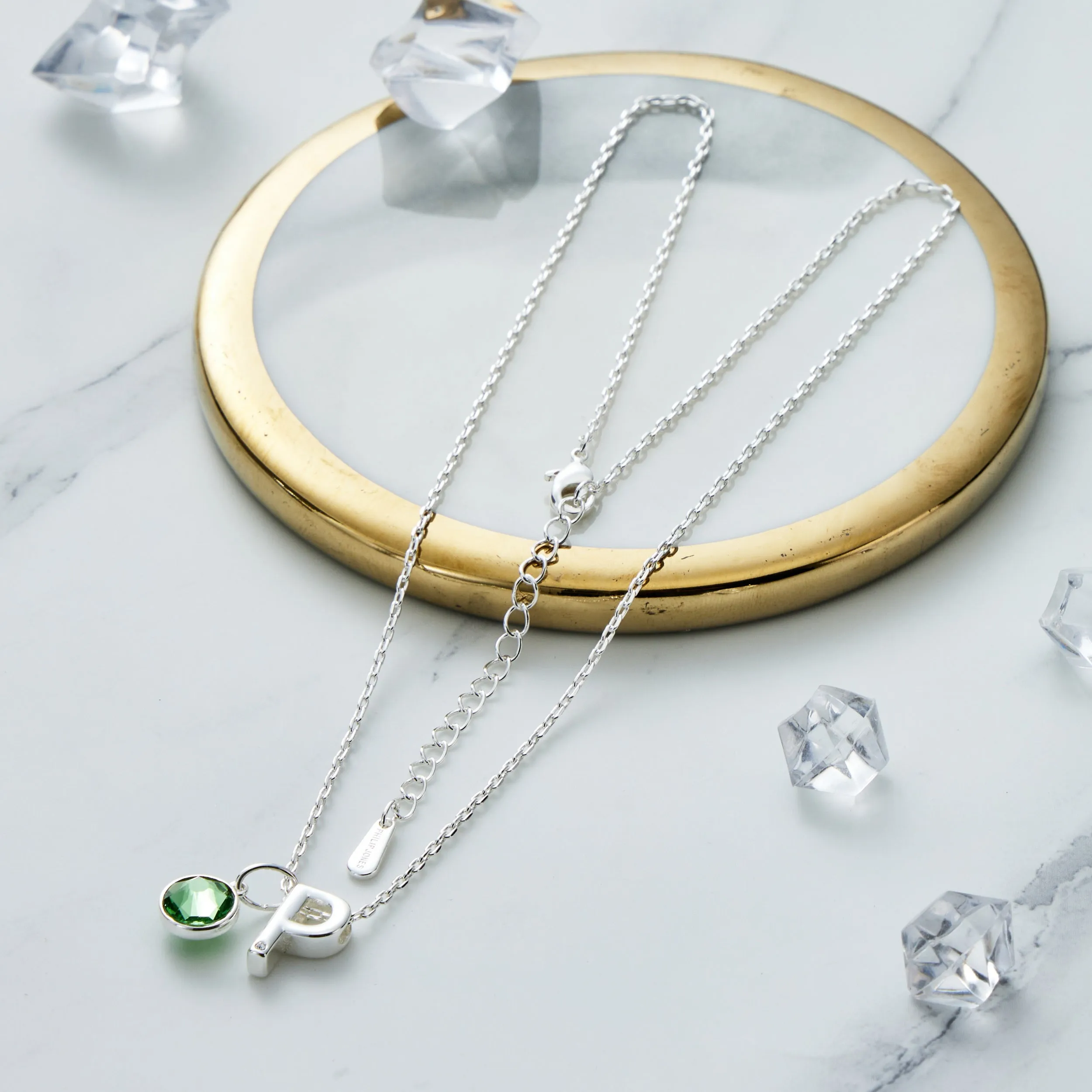 Initial P Necklace with Birthstone Charm Created with Zircondia® Crystals