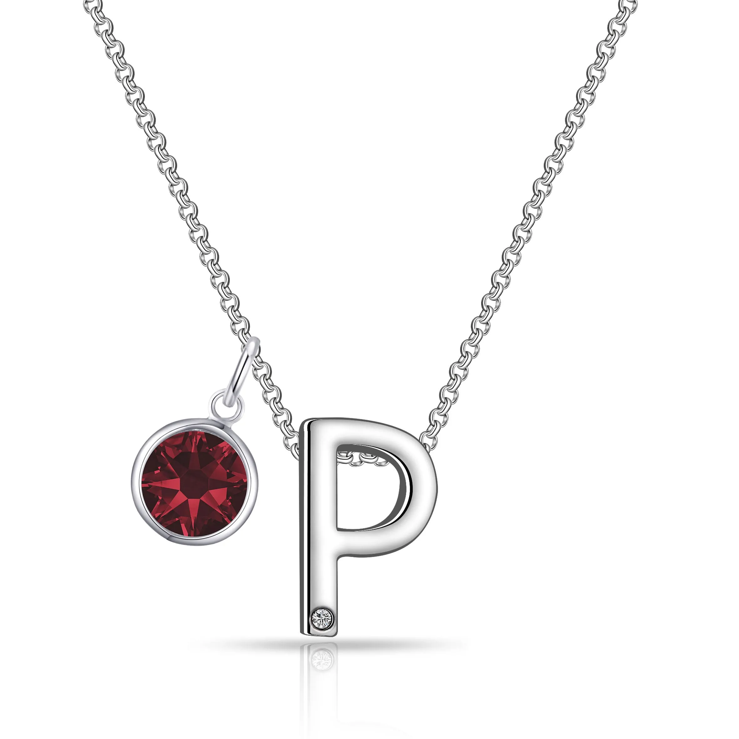 Initial P Necklace with Birthstone Charm Created with Zircondia® Crystals