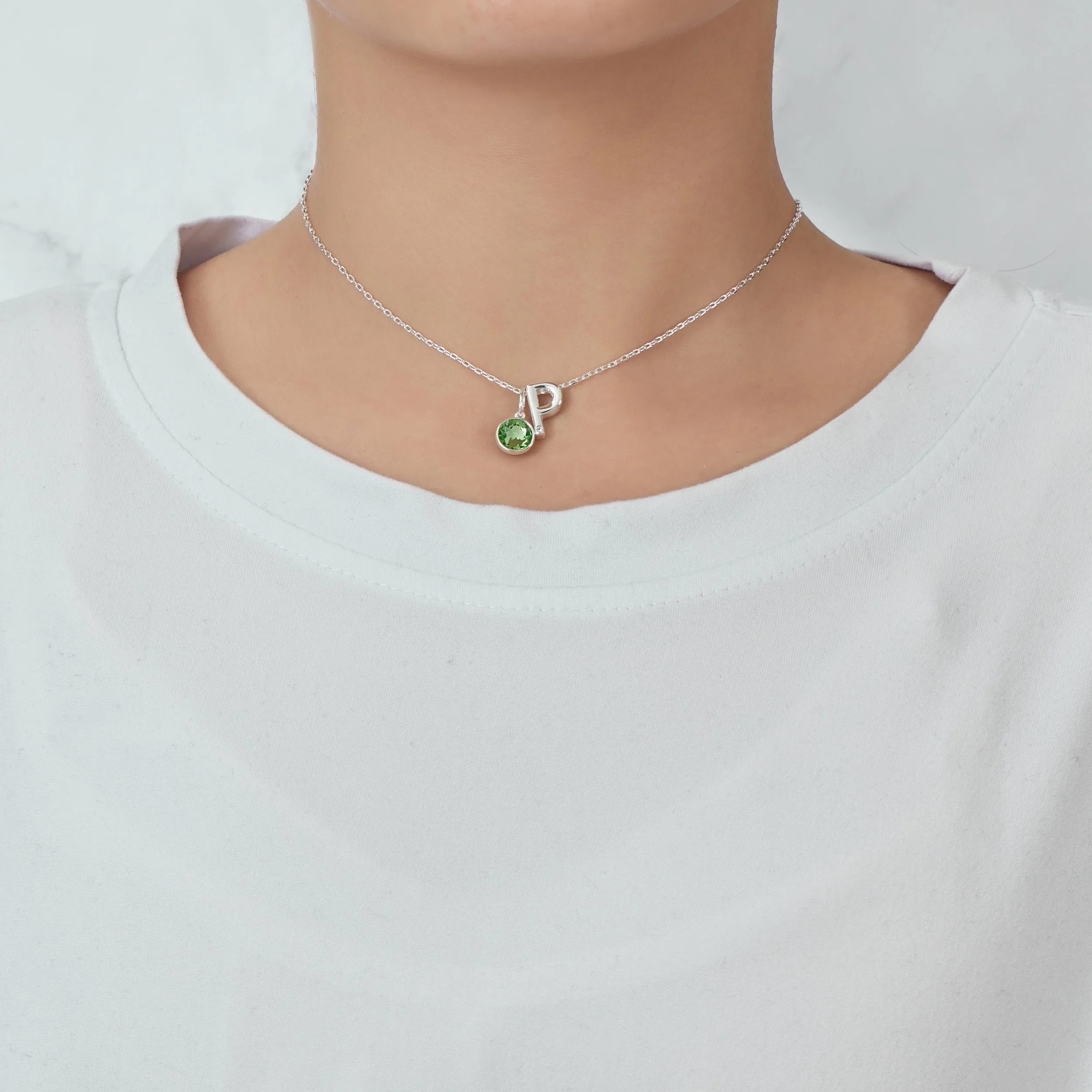 Initial P Necklace with Birthstone Charm Created with Zircondia® Crystals