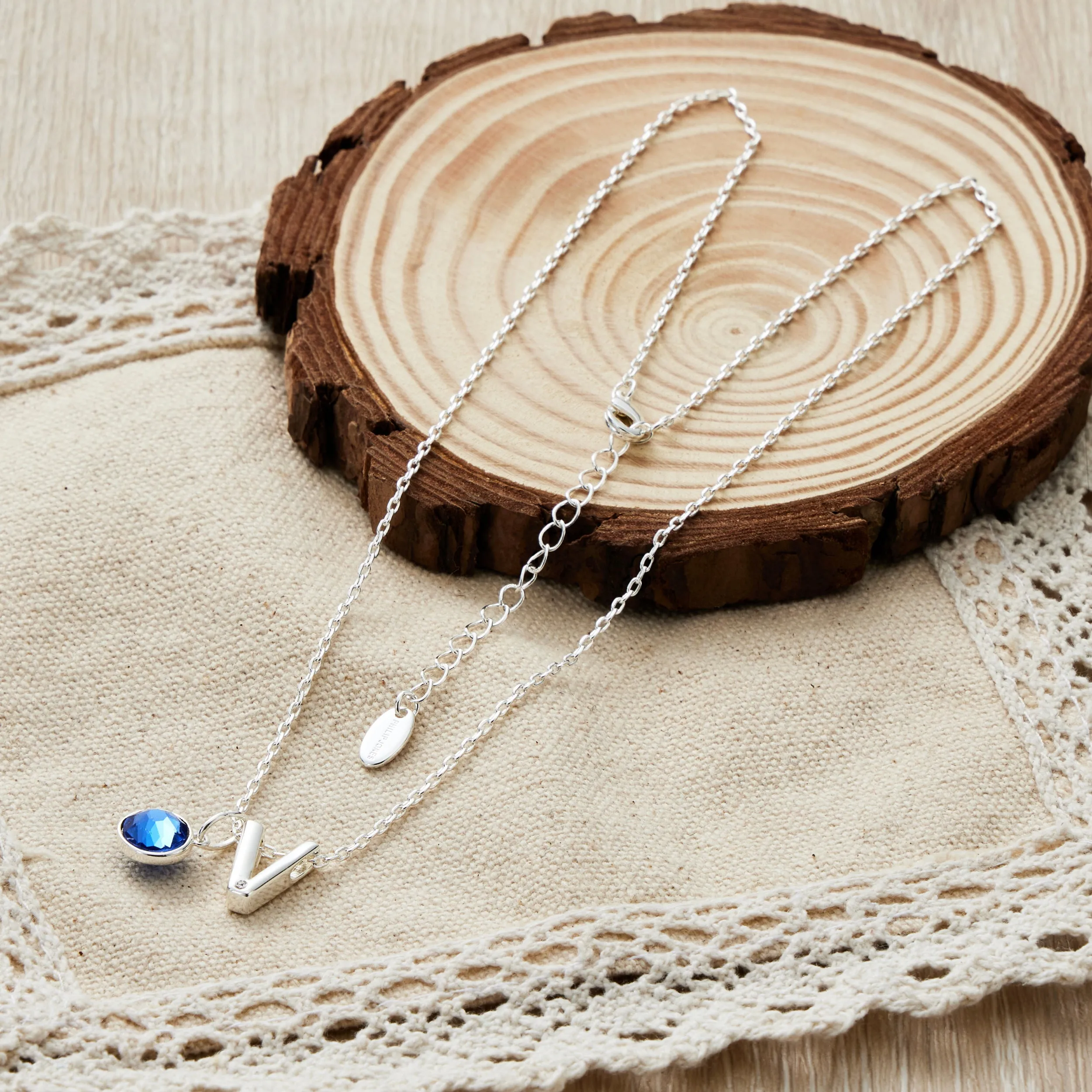 Initial V Necklace with Birthstone Charm Created with Zircondia® Crystals