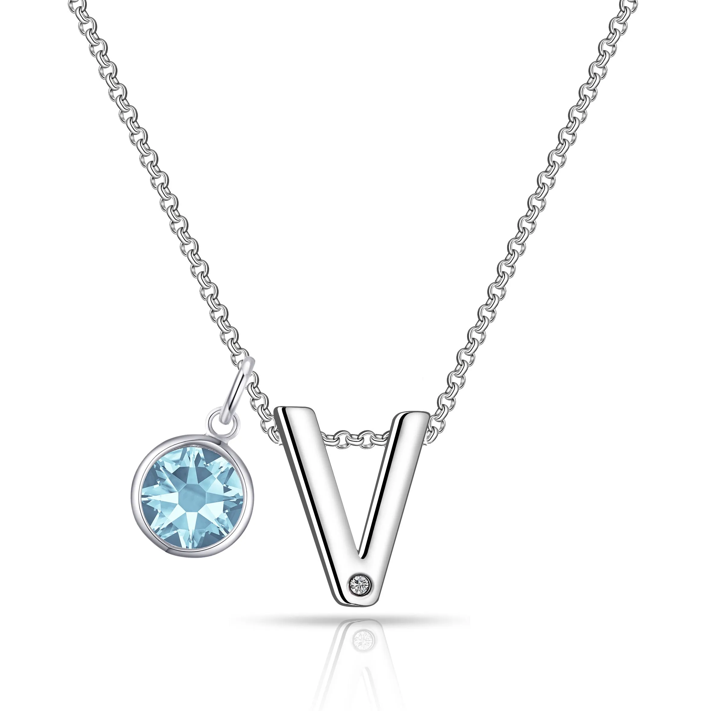 Initial V Necklace with Birthstone Charm Created with Zircondia® Crystals