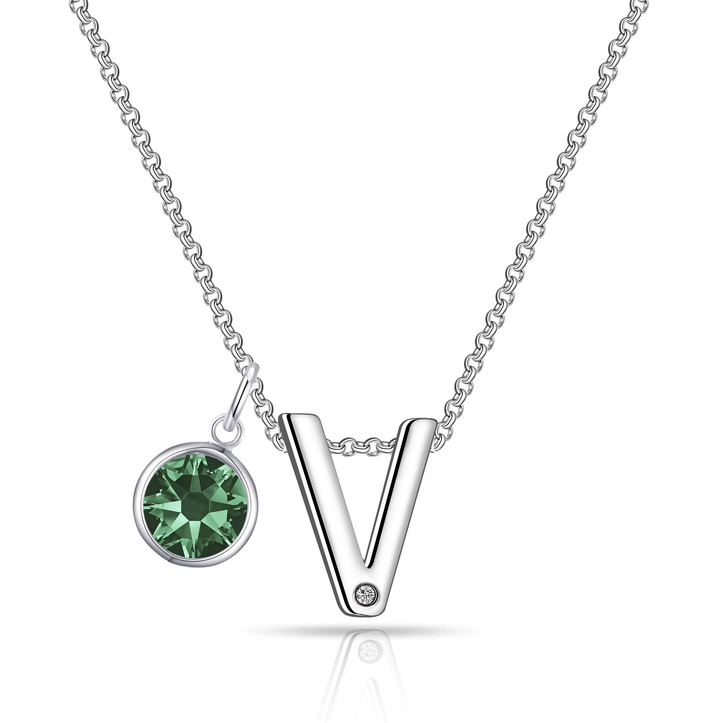 Initial V Necklace with Birthstone Charm Created with Zircondia® Crystals