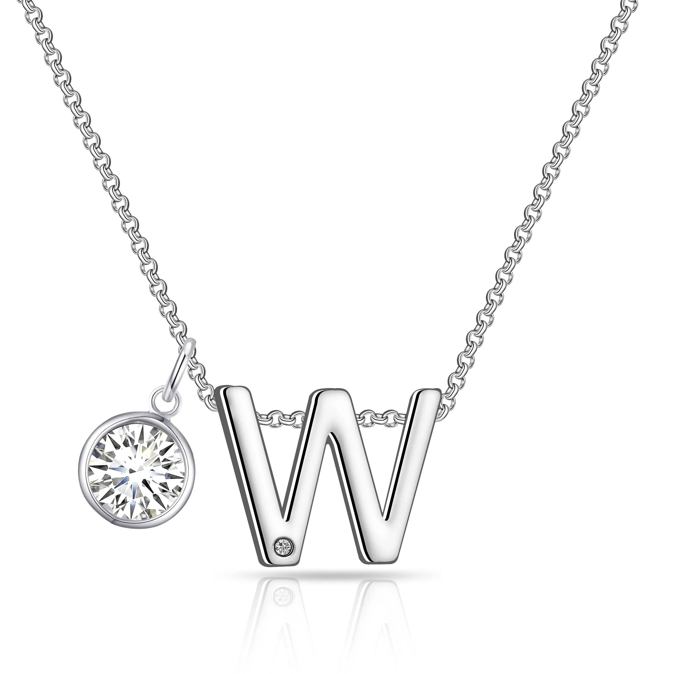 Initial W Necklace with Birthstone Charm Created with Zircondia® Crystals