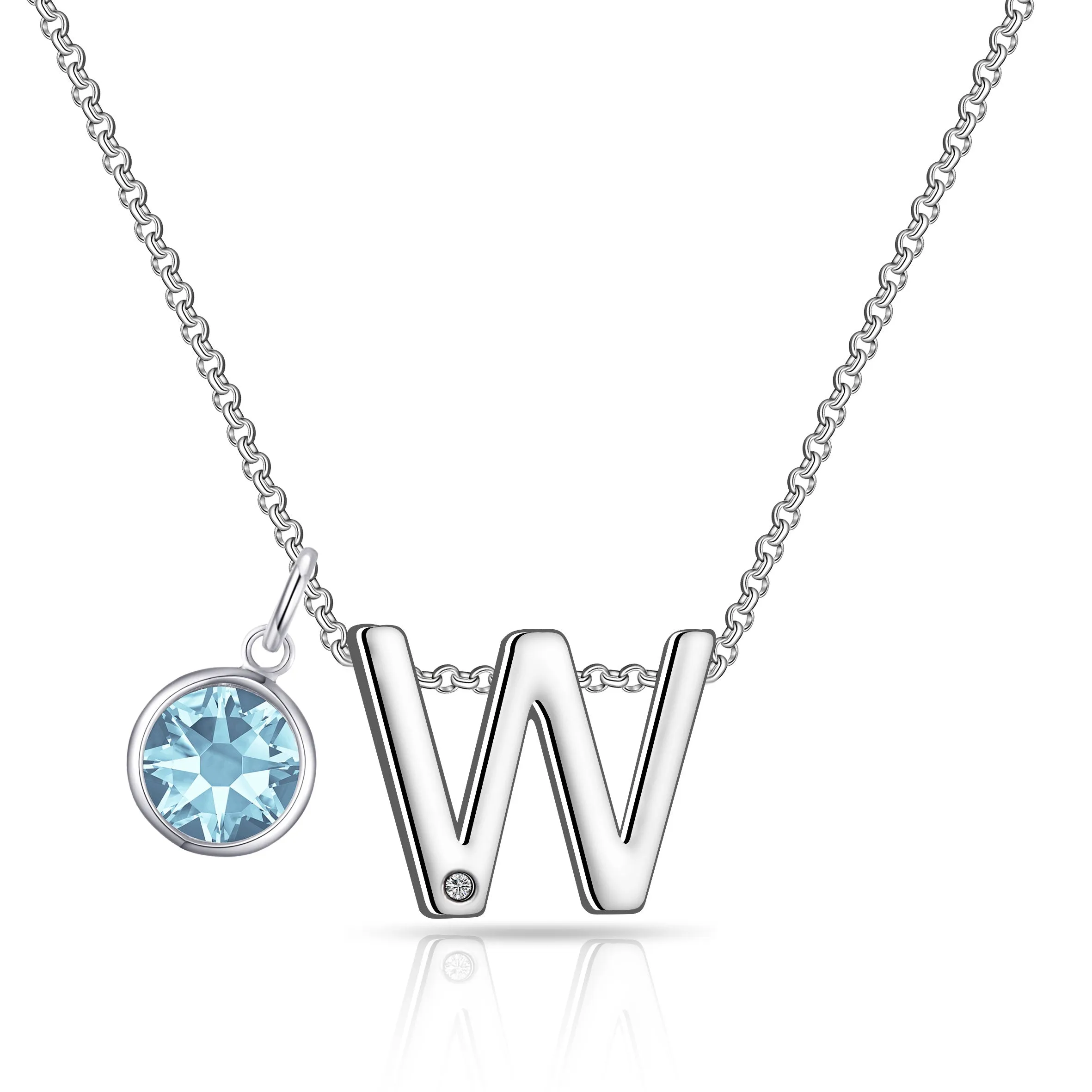 Initial W Necklace with Birthstone Charm Created with Zircondia® Crystals