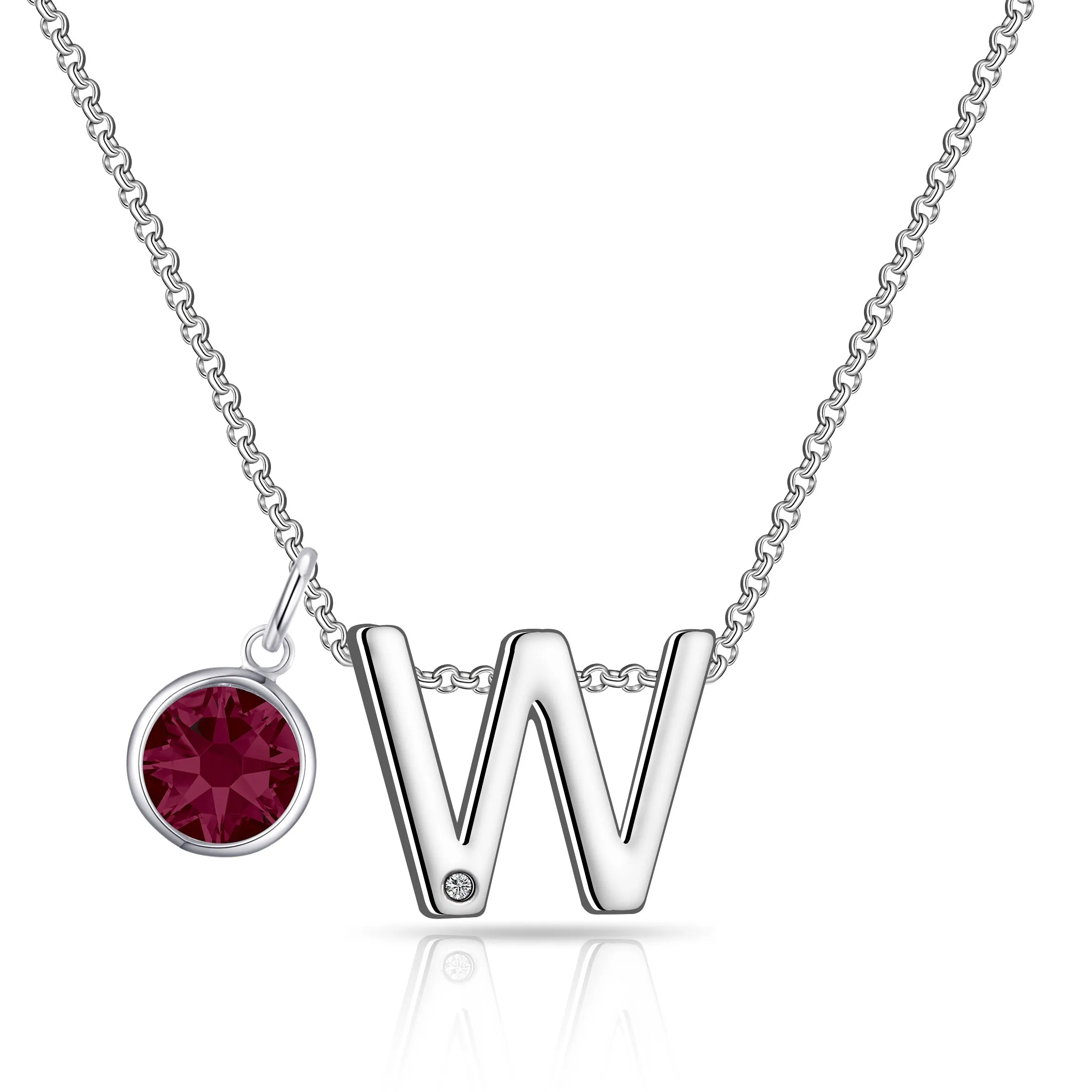 Initial W Necklace with Birthstone Charm Created with Zircondia® Crystals