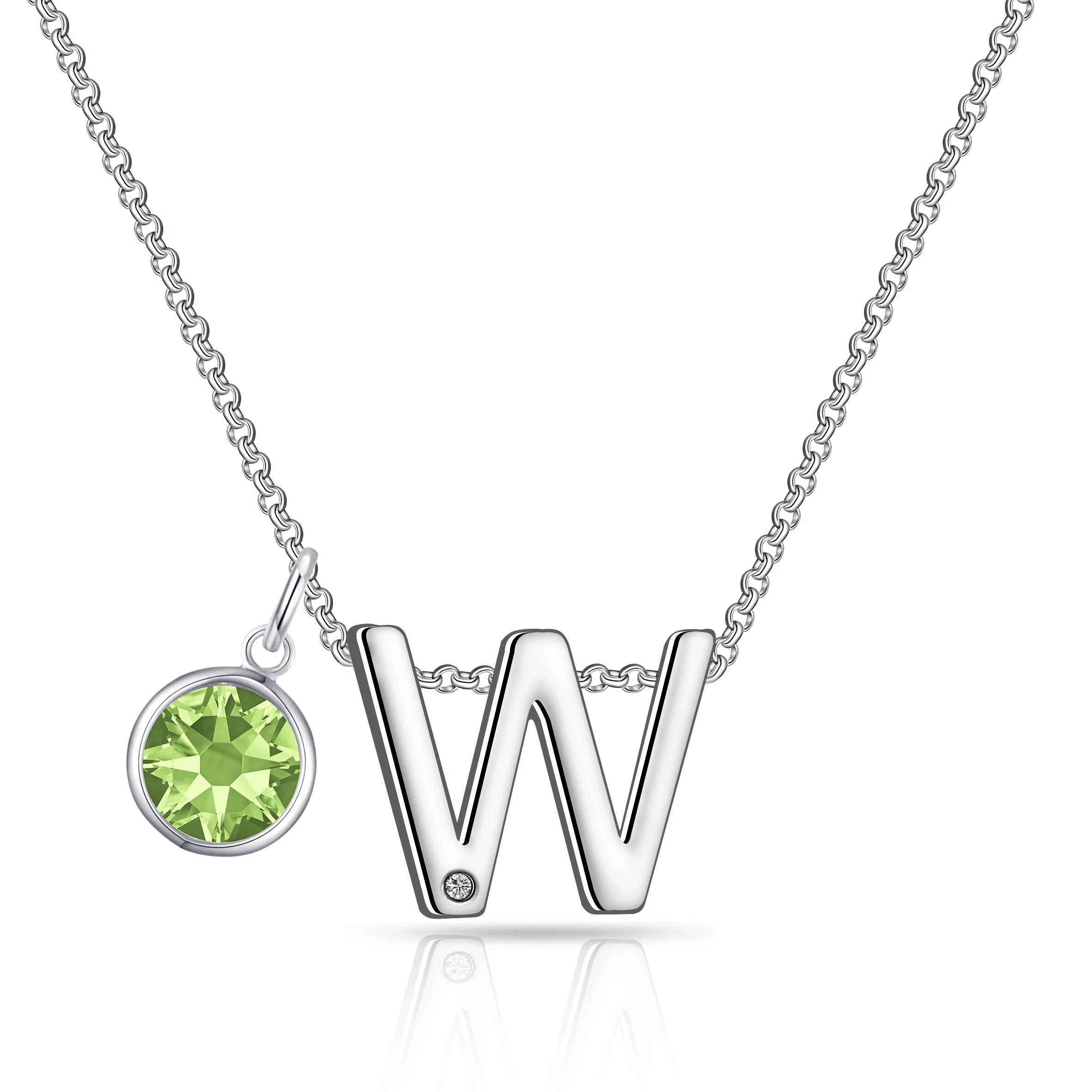 Initial W Necklace with Birthstone Charm Created with Zircondia® Crystals