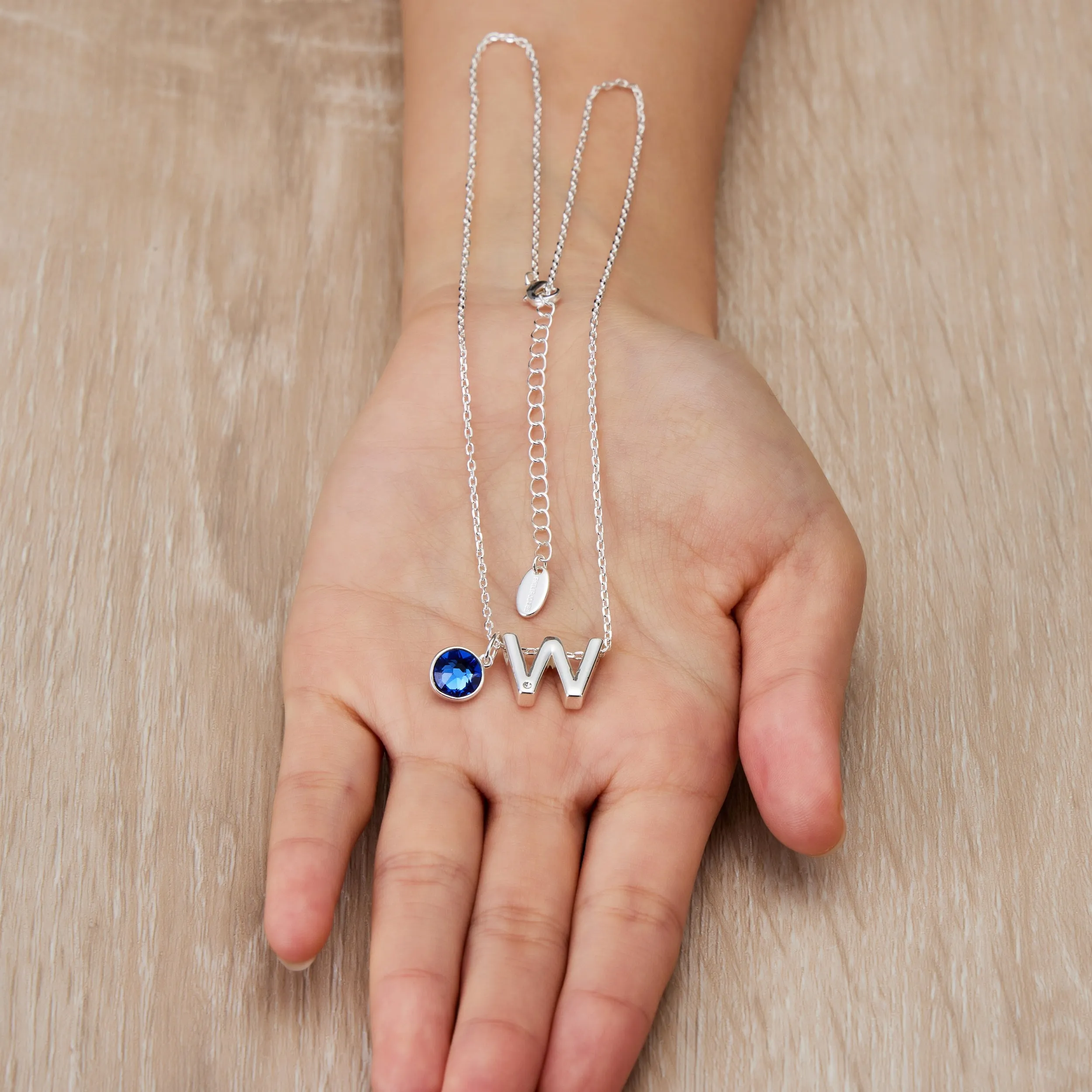 Initial W Necklace with Birthstone Charm Created with Zircondia® Crystals