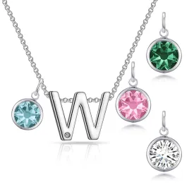 Initial W Necklace with Birthstone Charm Created with Zircondia® Crystals