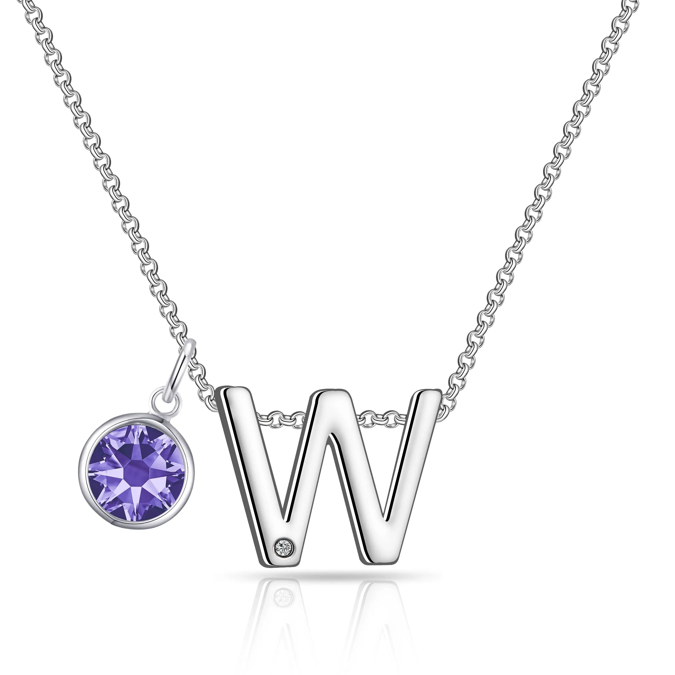 Initial W Necklace with Birthstone Charm Created with Zircondia® Crystals