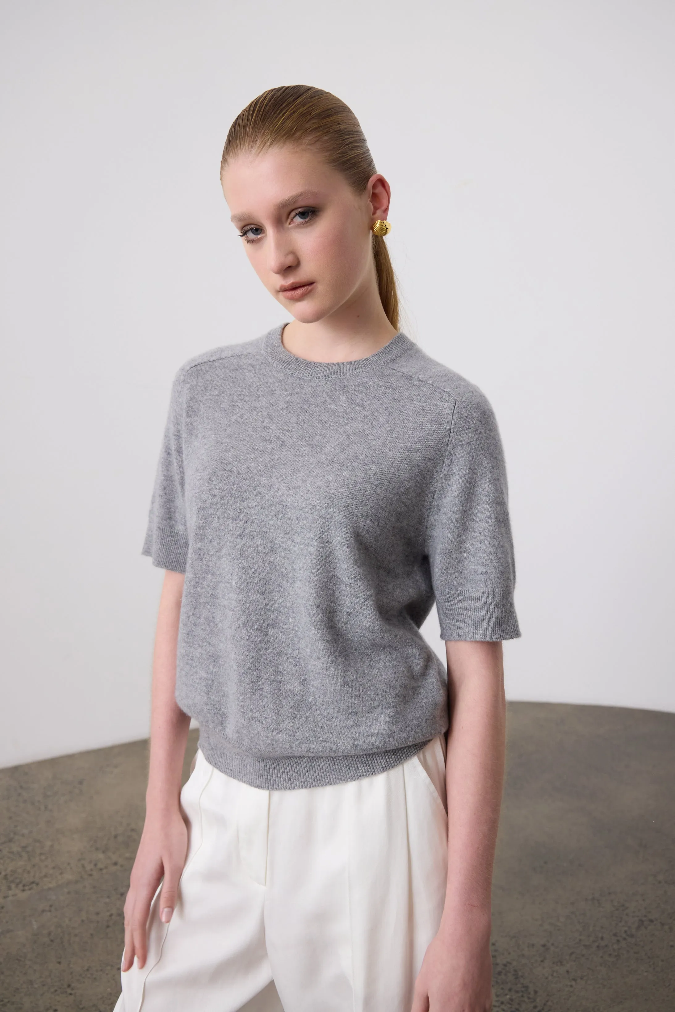 Jasper Cashmere T-Shirt Crew - Grey Marle