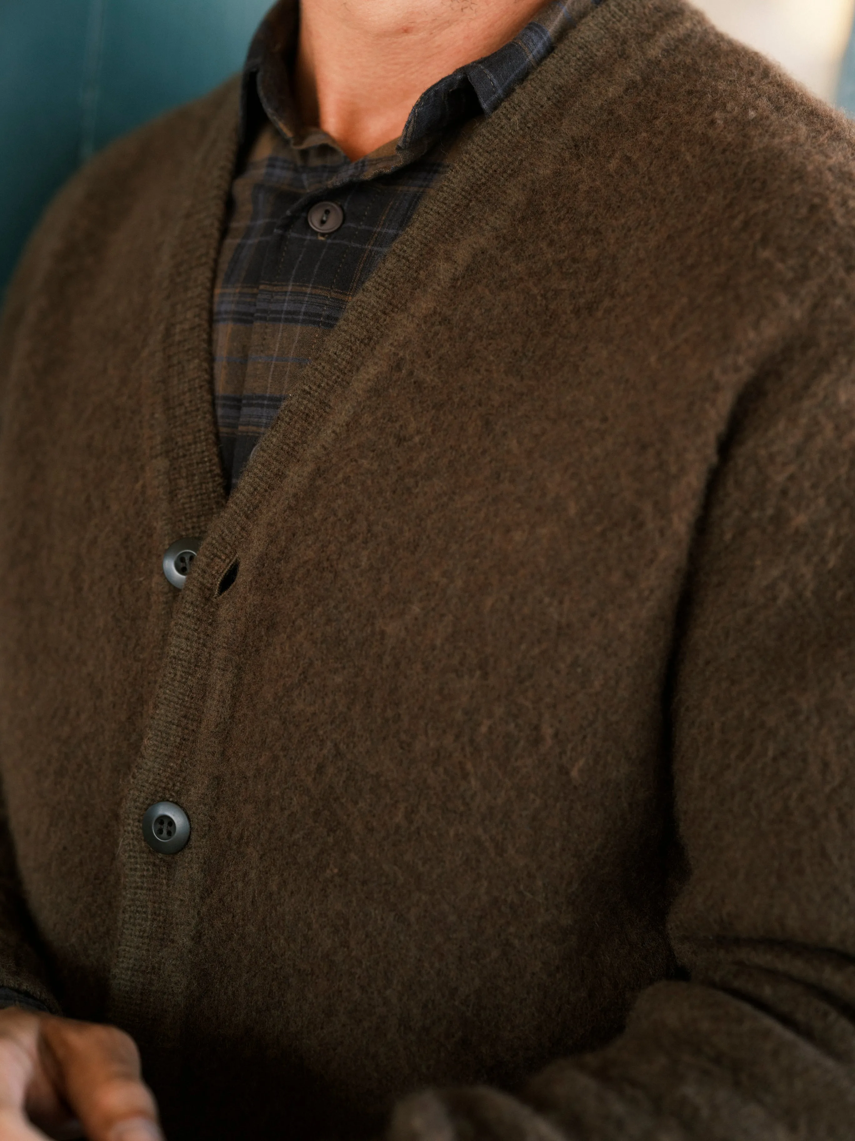 Kent Brushed Wool Cardigan - Teak