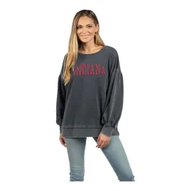 Ladies Indiana Hoosiers Burnout Puff Sleeve Charcoal Sweatshirt