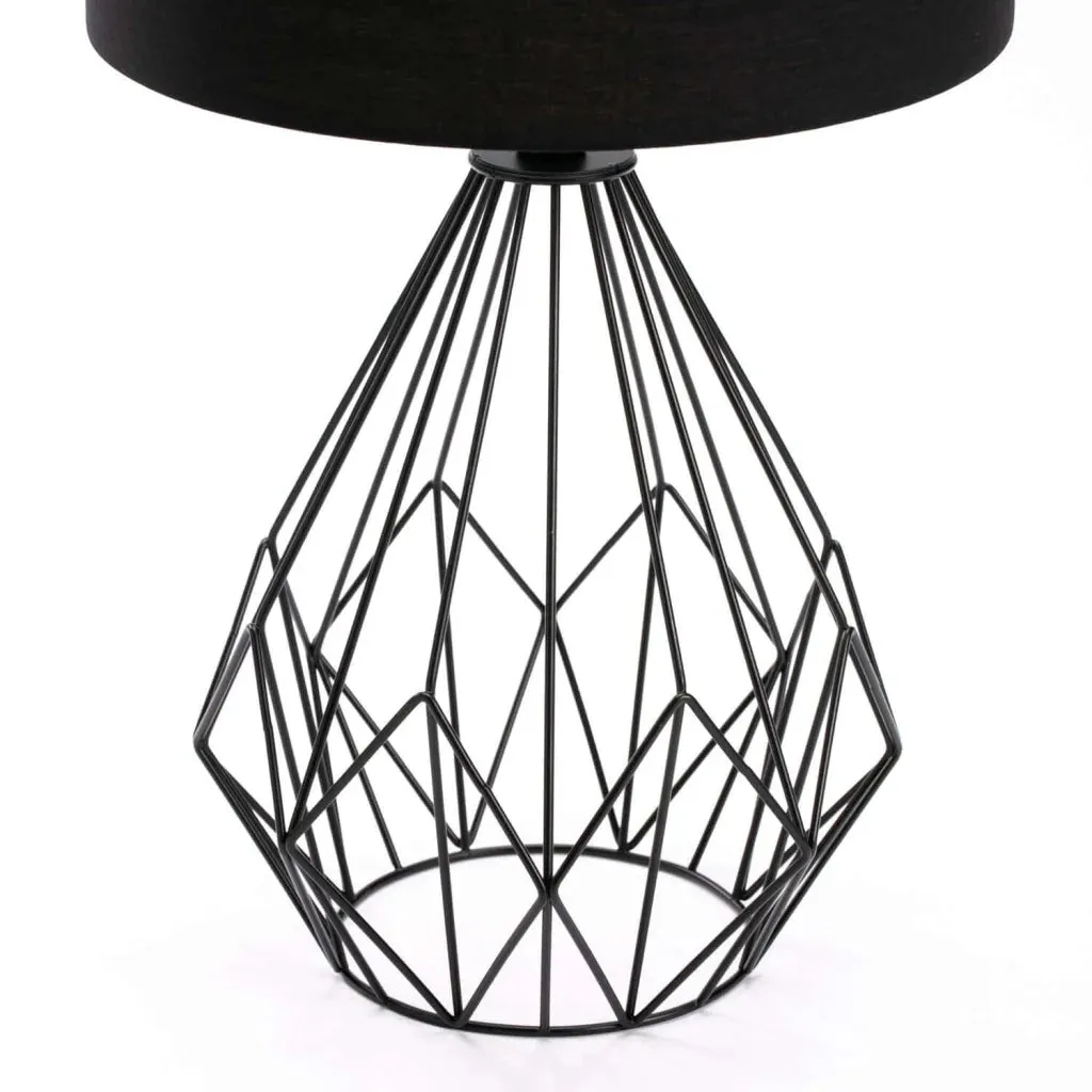 LAMP TABLE-BLK METAL WIRE BASE-BLACK FABRIC SHADE